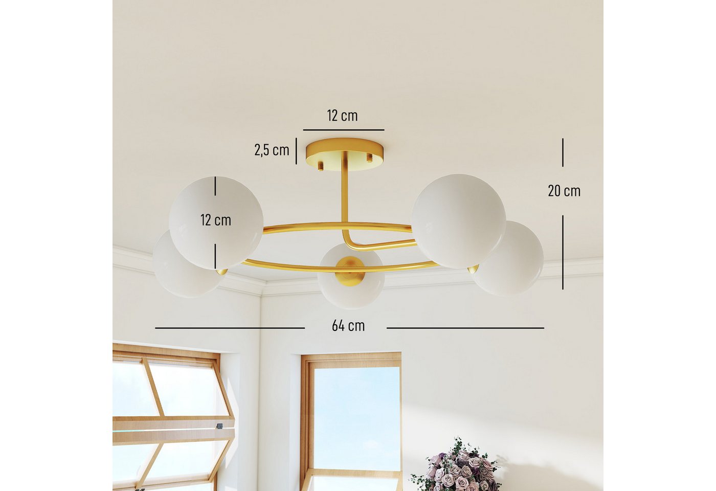 HOMCOM Deckenleuchte Deckenlampe mit 5 G9-Fassungen, ohne Leuchtmittel, 5-flammig, G9-Fassung, Ringdesign