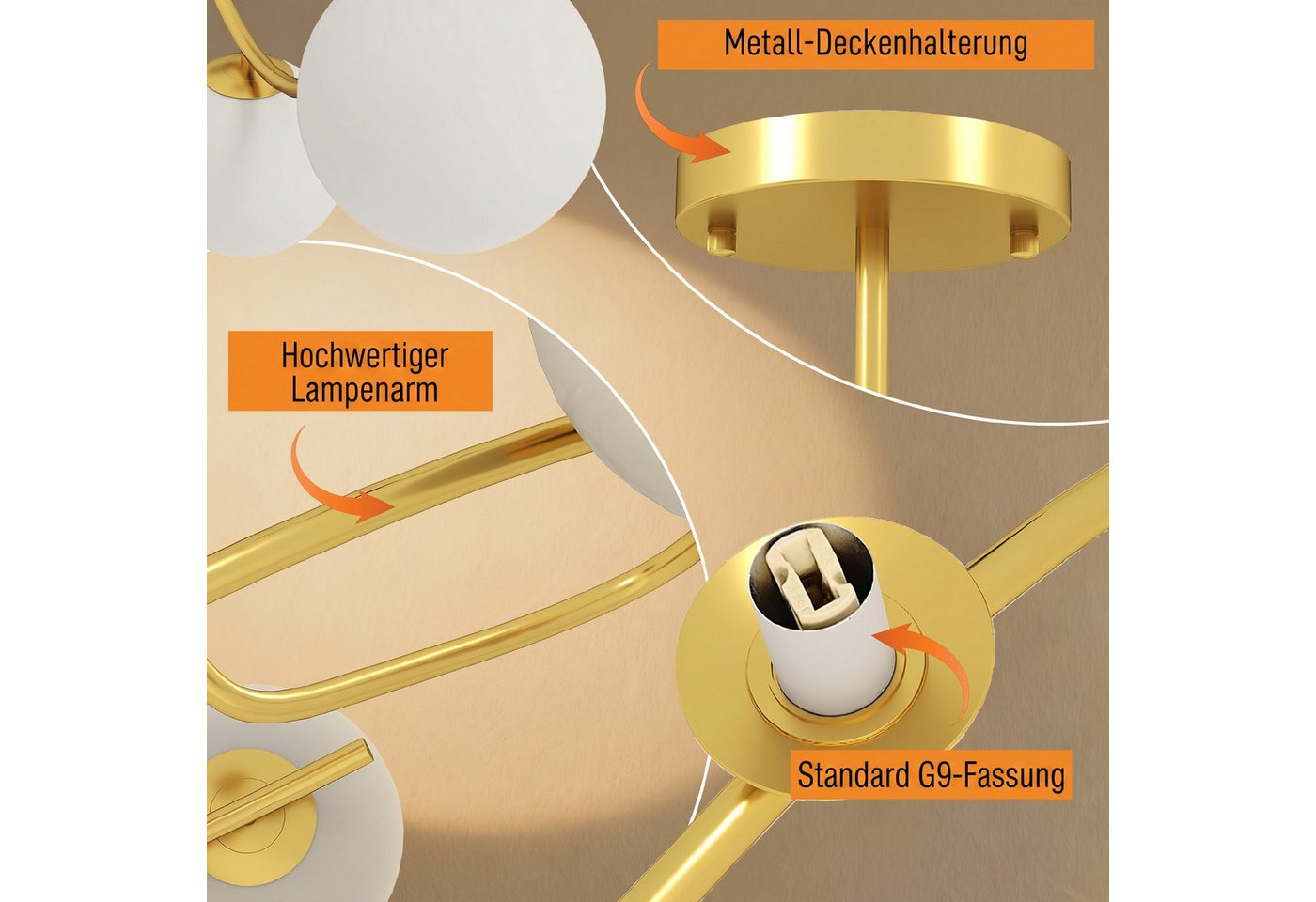 HOMCOM Deckenleuchte Deckenlampe mit 5 G9-Fassungen, ohne Leuchtmittel, 5-flammig, G9-Fassung, Ringdesign Bild 4