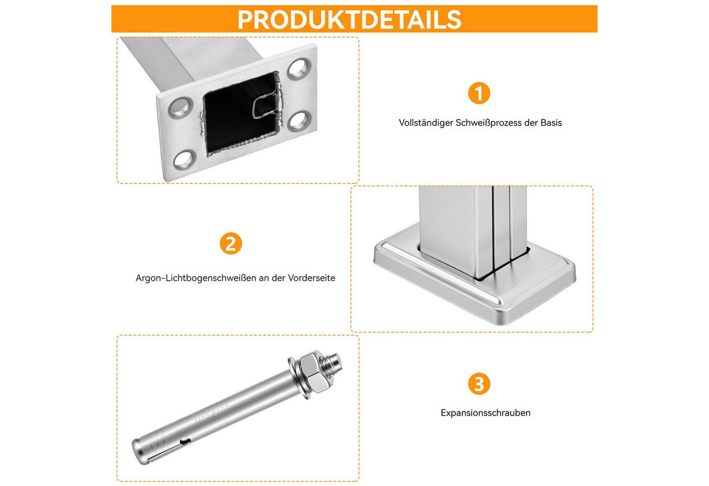 BlingBin Zaunpfosten Glasgeländerpfosten aus Edelstahl 304,Geländerpfosten mit Gebürstet, (1 Stück, 1-St., Einzel Schlitz, 85cm Höhe), Glasgeländer pfosten für 10-12mm Glas Mit Slots & Base Bild 2