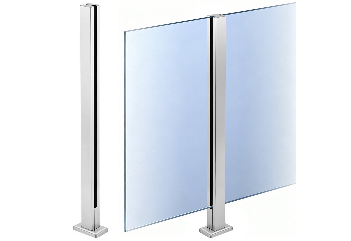 BlingBin Zaunpfosten Glasgeländerpfosten aus Edelstahl 304,Geländerpfosten mit Gebürstet, (1 Stück, 1-St., Doppelter Schlitz, 85cm Höhe), Glasgeländer pfosten für 10-12mm Glas Mit Slots & Base Bild 2
