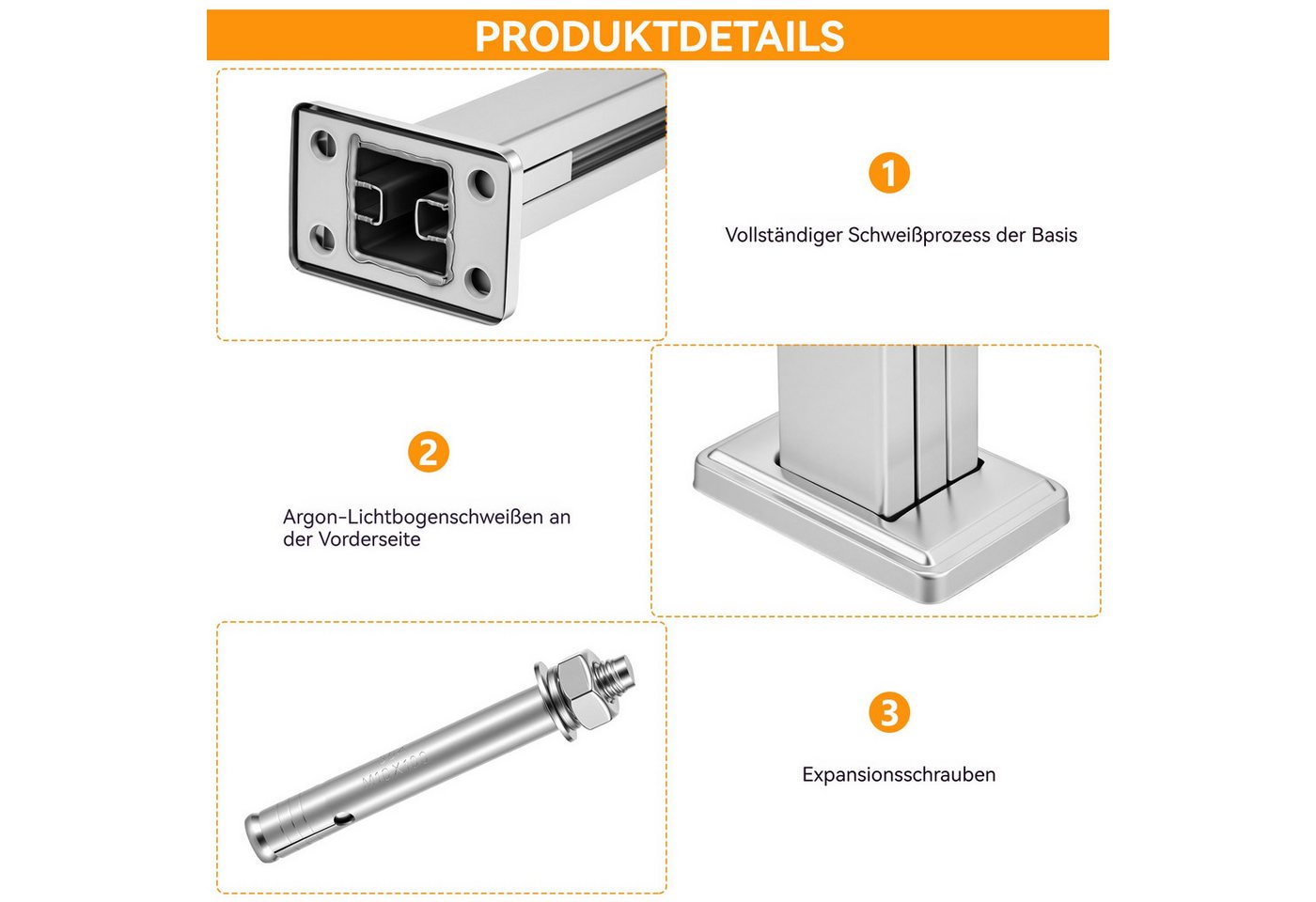 BlingBin Zaunpfosten Glasgeländerpfosten aus Edelstahl 304,Geländerpfosten mit Gebürstet, (1 Stück, 1-St., Doppelter Schlitz, 85cm Höhe), Glasgeländer pfosten für 10-12mm Glas Mit Slots & Base Bild 4