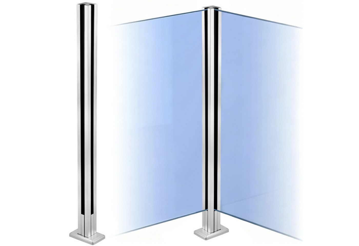 BlingBin Zaunpfosten Glasgeländerpfosten aus Edelstahl 304,Geländerpfosten mit Gebürstet, (1 Stück, 1-St., Rechtwinklig Schlitz, 85cm Höhe), Glasgeländer pfosten für 10-12mm Glas Mit Slots & Base Bild 2