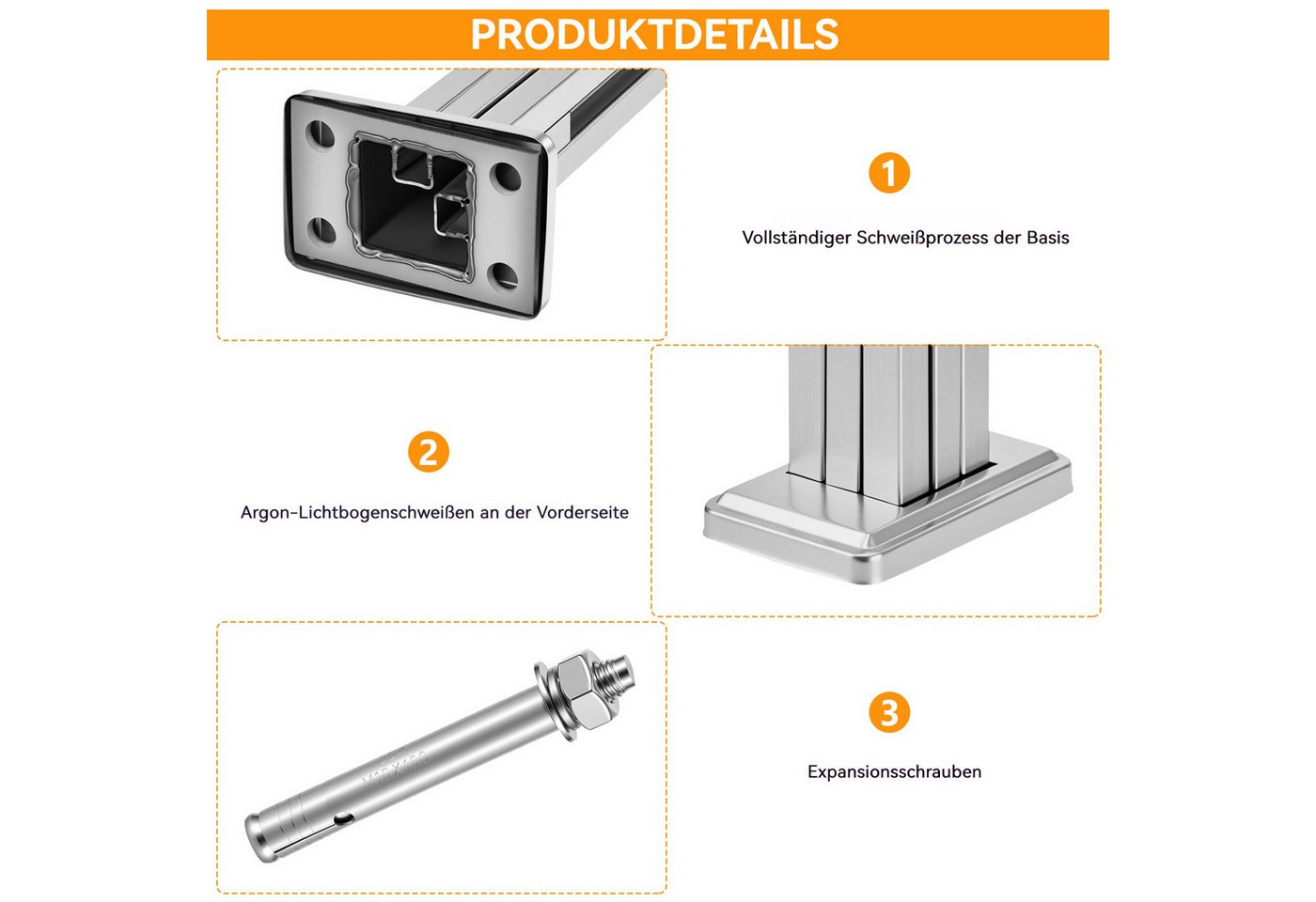 BlingBin Zaunpfosten Glasgeländerpfosten aus Edelstahl 304,Geländerpfosten mit Gebürstet, (1 Stück, 1-St., Rechtwinklig Schlitz, 85cm Höhe), Glasgeländer pfosten für 10-12mm Glas Mit Slots & Base Bild 4