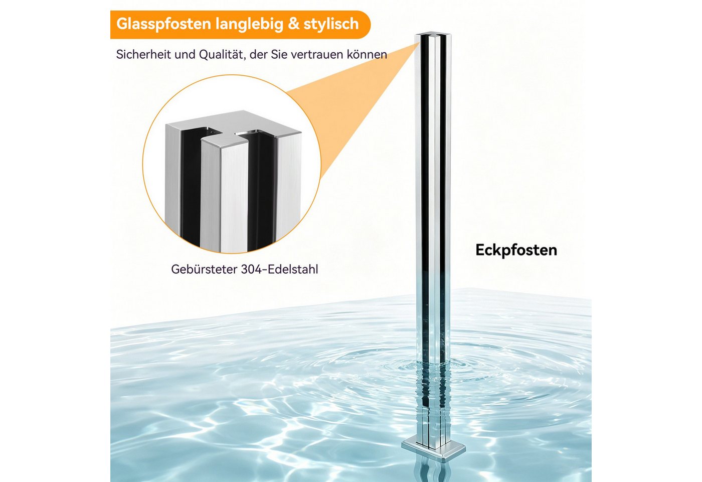 BlingBin Zaunpfosten Glasgeländerpfosten aus Edelstahl 304,Geländerpfosten mit Gebürstet, (1 Stück, 1-St., Rechtwinklig Schlitz, 85cm Höhe), Glasgeländer pfosten für 10-12mm Glas Mit Slots & Base Bild 5
