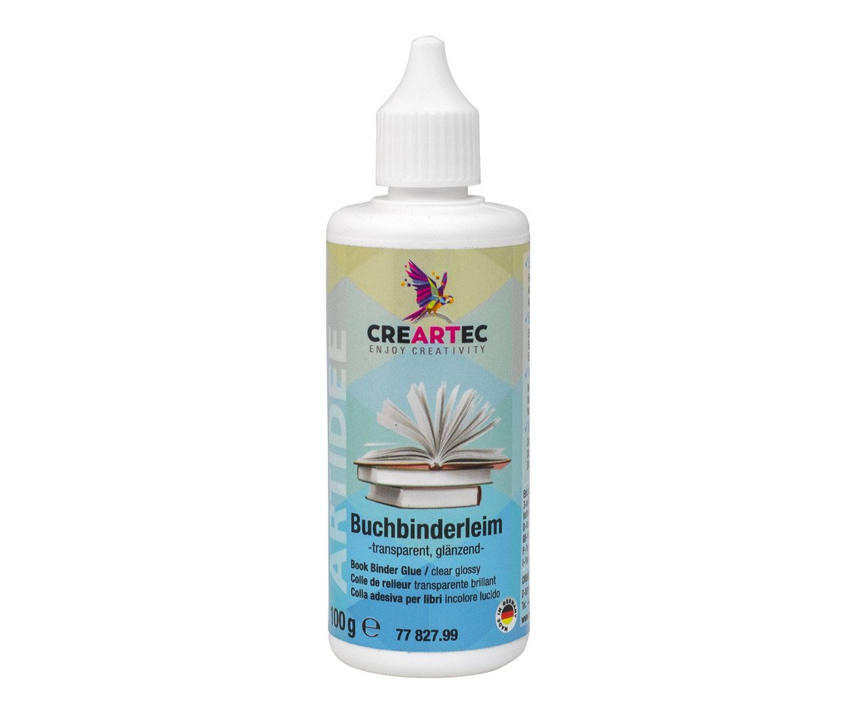 CREARTEC Klebstoff Buchbinderleim Glänzend 100g - hochwertige Papier- und Bastelarbeiten, zum Scrapbooking, Lumbecken, als Fotokleber und mehr - Made in Germany