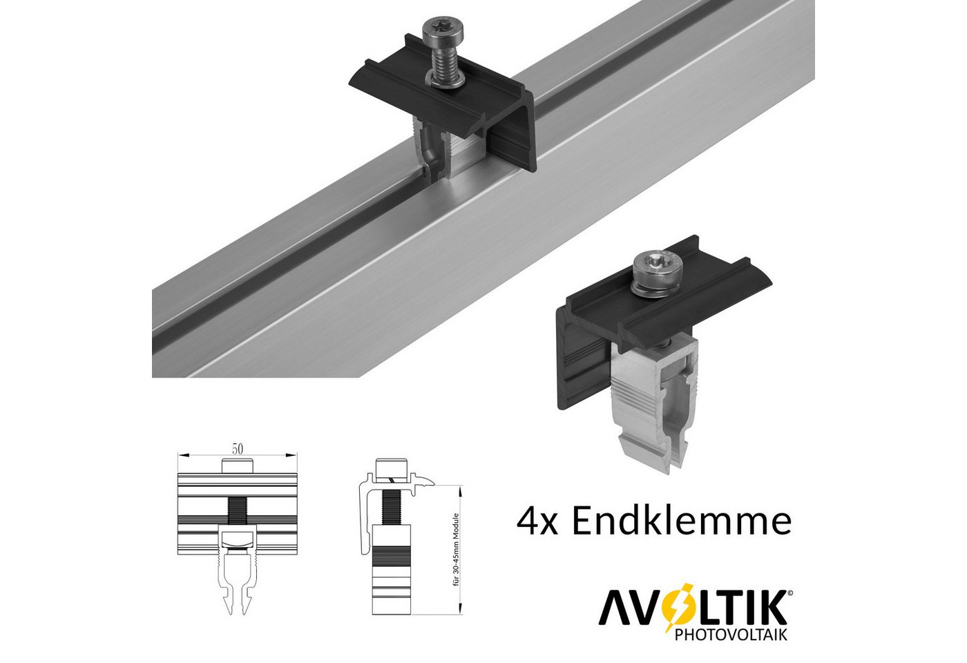 avoltik Solarmodul-Halterung 4x Endklemme + 2x Mittelklemme Easy-Click-System schwarz oder silber, (Avoltik 2x Mittelklemme + 4x Endklemme, 2x Mittelklemme + 4x Endklemme Farbe: Schwarz oder Silber, Material: Aluminium / robust, witterungsbeständig, rostbeständig)