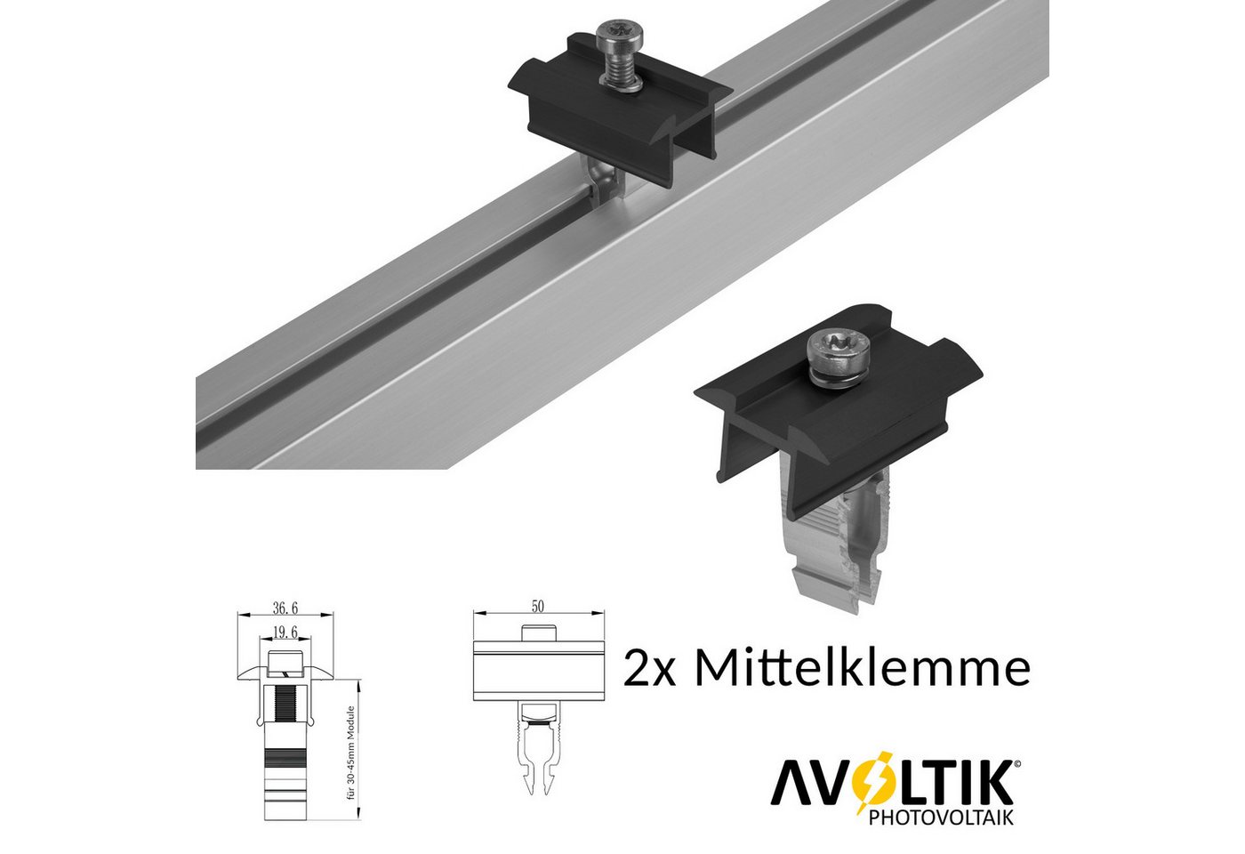 avoltik Solarmodul-Halterung 4x Endklemme + 2x Mittelklemme Easy-Click-System schwarz oder silber, (Avoltik 2x Mittelklemme + 4x Endklemme, 2x Mittelklemme + 4x Endklemme Farbe: Schwarz oder Silber, Material: Aluminium / robust, witterungsbeständig, rostbeständig) Bild 4