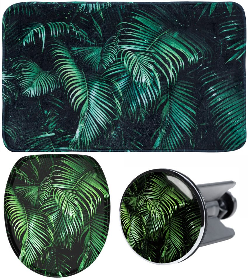 Sanilo Badaccessoire-Set 3-teilig Palmdream, WC-Sitz mit Absenkautomatik, Badteppich 70 x 110 cm, Waschbeckenstöpsel, 3 tlg., hochwertig & modern, universell, leichte Montage Bild 5