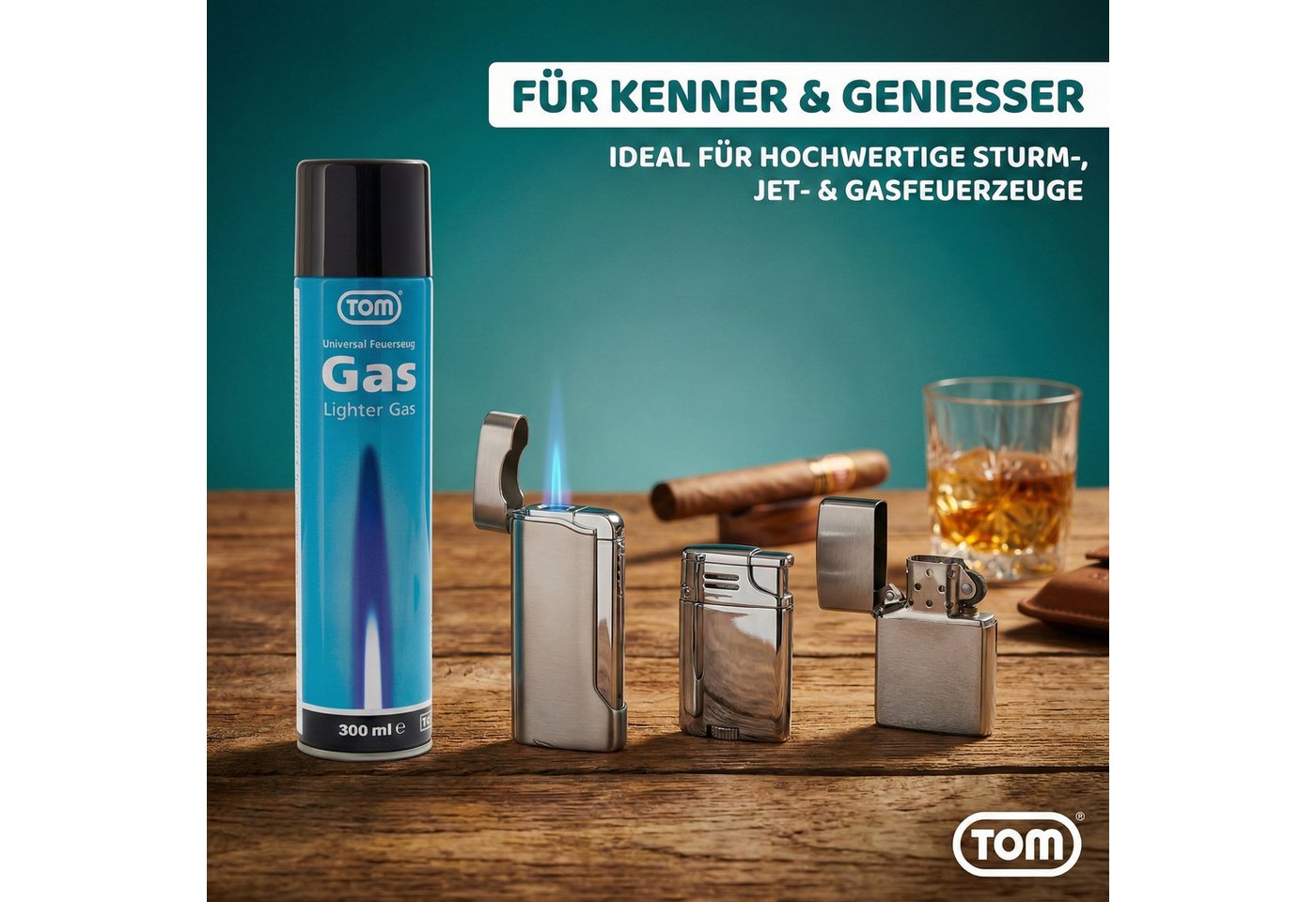 TOM Gas 300ml Feuerzeuggas inklusive Adapter, Reines Butangas, 2er Set Bild 4