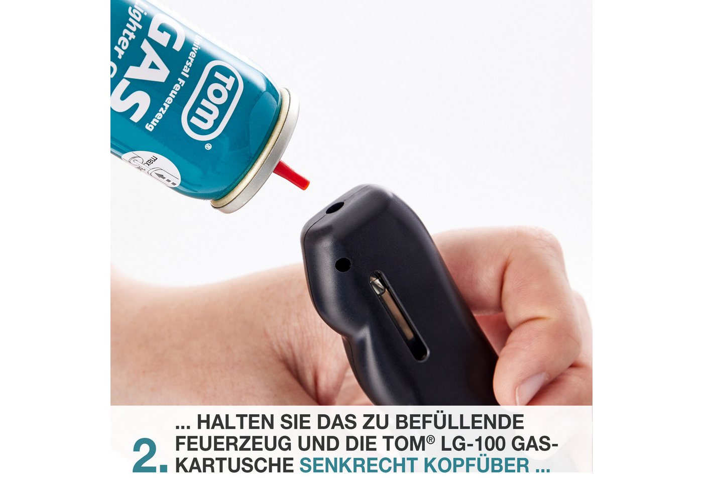 TOM Gas 100ml Feuerzeuggas 5er Set inklusive Adapter, Butangas, Nachfüllgas Bild 2
