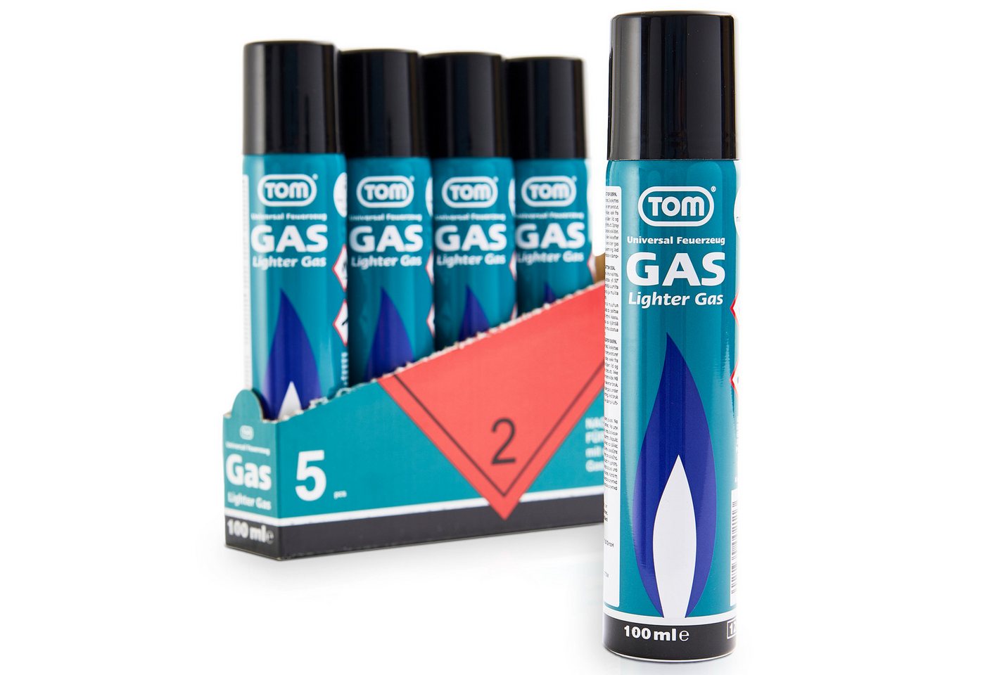 TOM Gas 100ml Feuerzeuggas 5er Set inklusive Adapter, Butangas, Nachfüllgas Bild 3