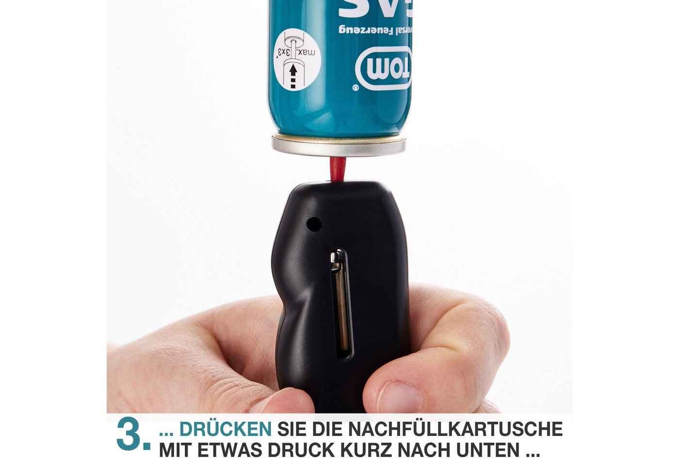 TOM Gas 100ml Feuerzeuggas 5er Set inklusive Adapter, Butangas, Nachfüllgas Bild 4