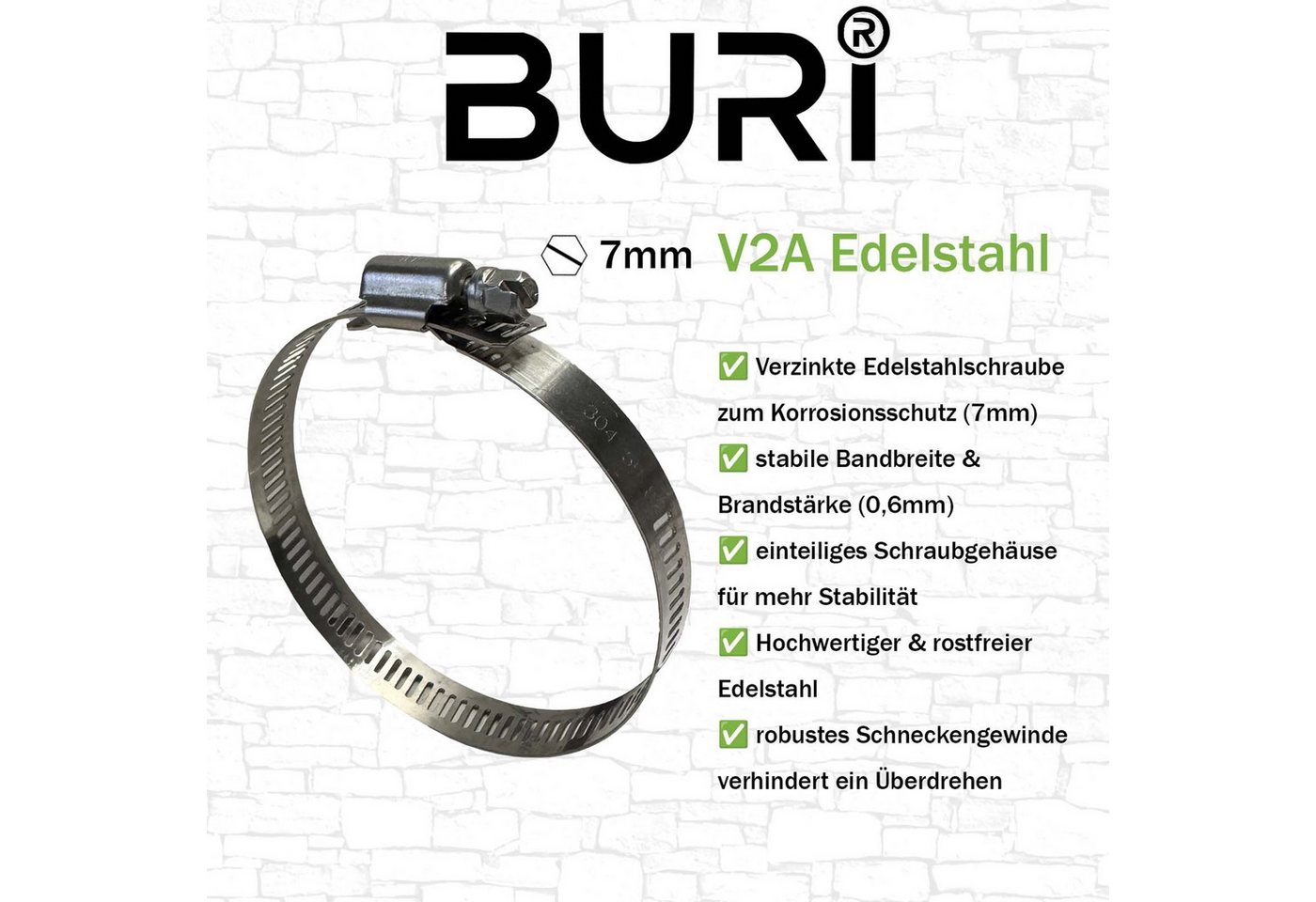BURI Schlauchschelle 15 Schlauchschellen Edelstahl Schlauch Schellen Rohrschellen 21-44mm, (15-St) Bild 2