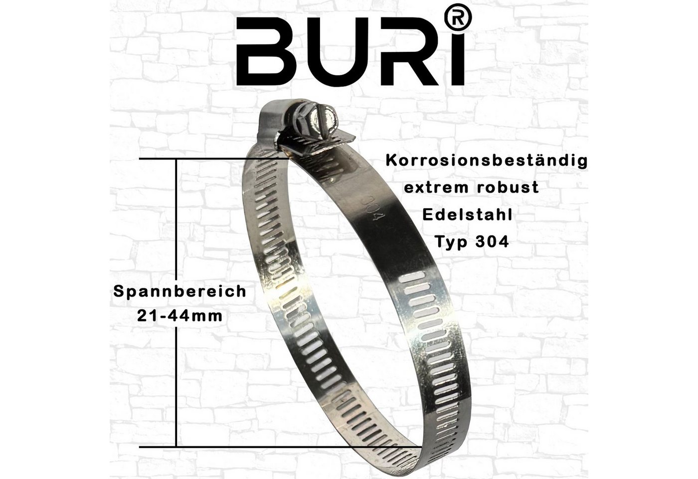 BURI Schlauchschelle 15 Schlauchschellen Edelstahl Schlauch Schellen Rohrschellen 21-44mm, (15-St) Bild 3