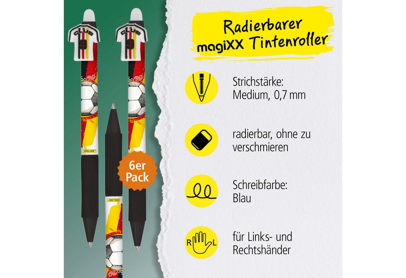 Online Pen Gelroller magiXX Fun Germany, Radierbare Gelschreiber, 6 Stück, radierbare Gelschreiber, im Deutschland-Fan-Design, Spar-Pack Bild 5