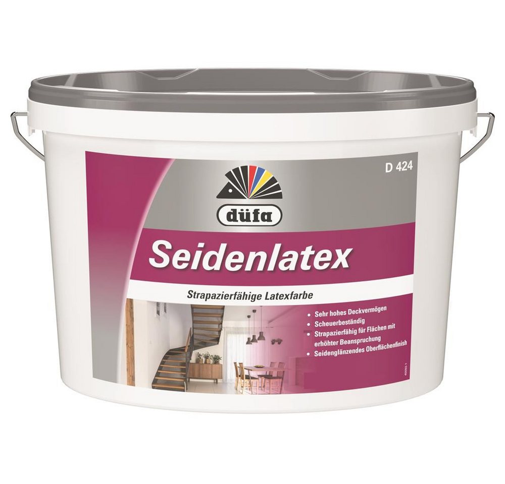 düfa Latexfarbe Seidenlatex 2,5 l Wandfarbe Seidematt Farbe Weiß, Sehr hohes Deckvermögen + Scheuerbeständig