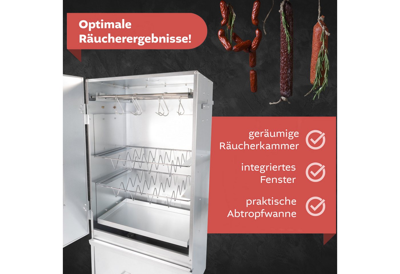 Lemodo Räucherofen aus Edelstahl, Räucherschrank 80cm mit Zubehör