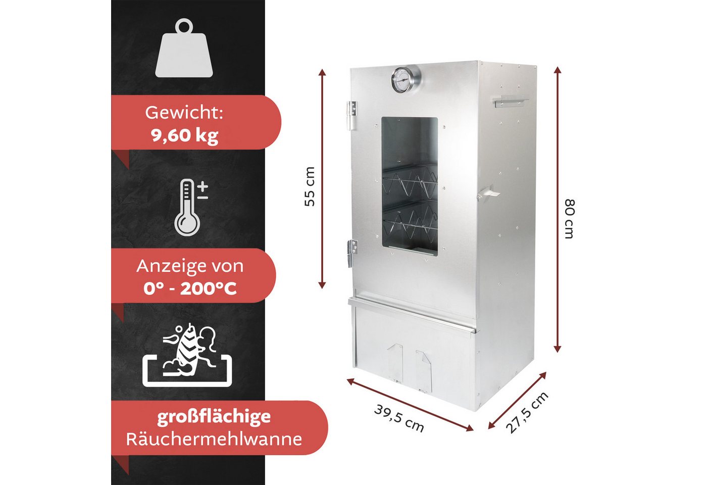 Lemodo Räucherofen aus Edelstahl, Räucherschrank 80cm mit Zubehör Bild 2
