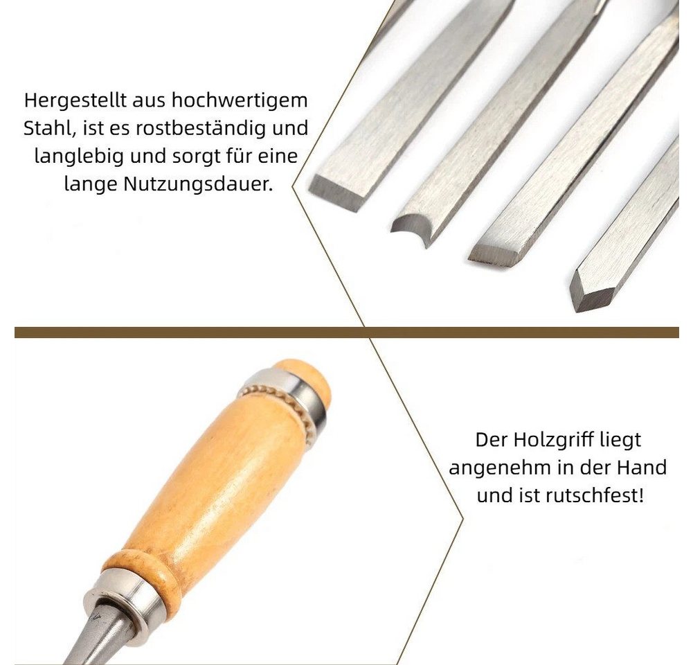 GARRYFIZH Holzbohrer Holzstechbeitel Set 12-tlg. Profi Schnitzwerkzeug für Holzbearbeitung, Aufrollbare Kunststoff-Schutzhülle, Klinge aus gehärtetem Stahl Bild 3