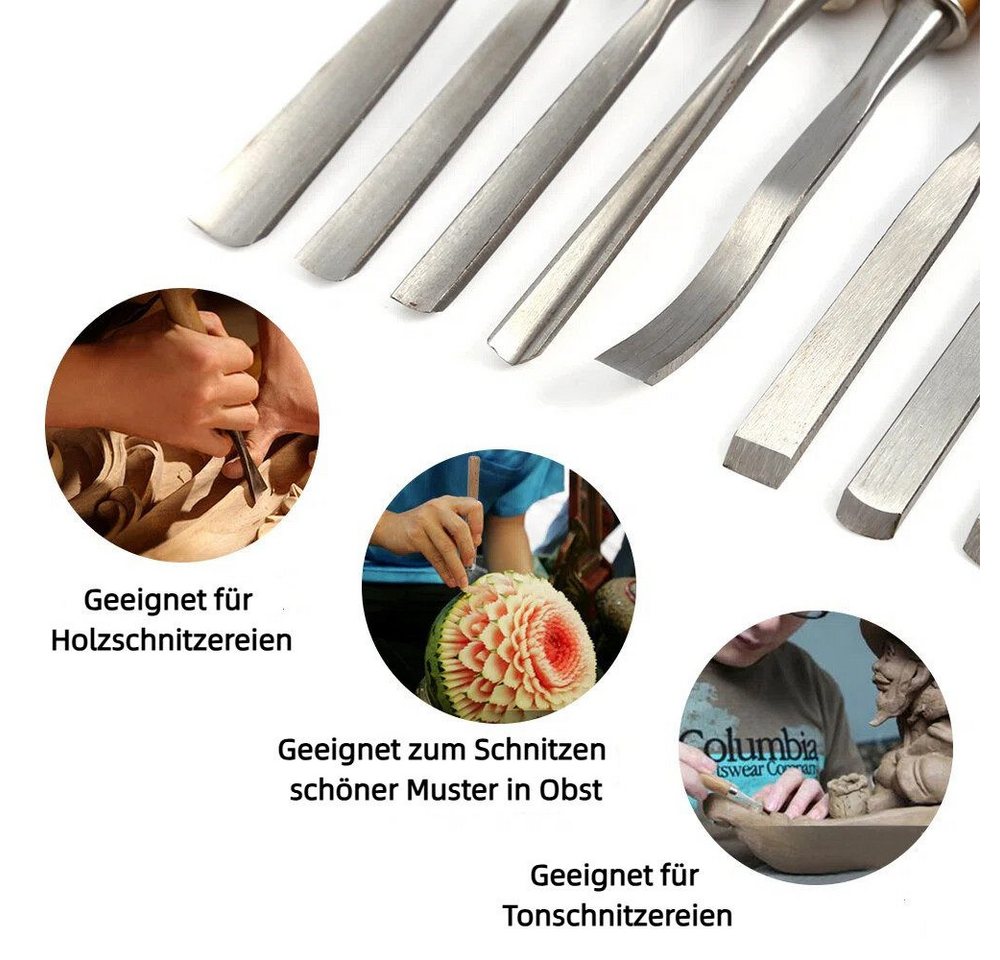 GARRYFIZH Holzbohrer Holzstechbeitel Set 12-tlg. Profi Schnitzwerkzeug für Holzbearbeitung, Aufrollbare Kunststoff-Schutzhülle, Klinge aus gehärtetem Stahl Bild 5