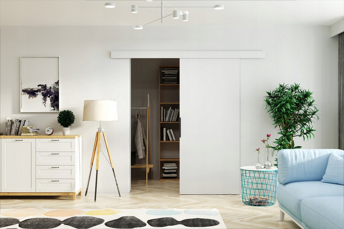 HAUSELEMENT Schiebetür VIND 106 x 205, Schiebetürsystem SoftClose Laufschiene Schwebetür 106/100 cm