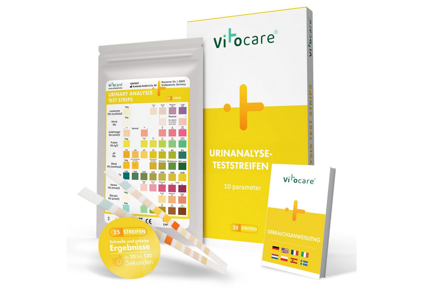 Vitocare Harnsäure-Messgerät Vitocare Urinteststreifen 10in1, Urintest f. Zuhause, 25/125 Stk. Bild 2
