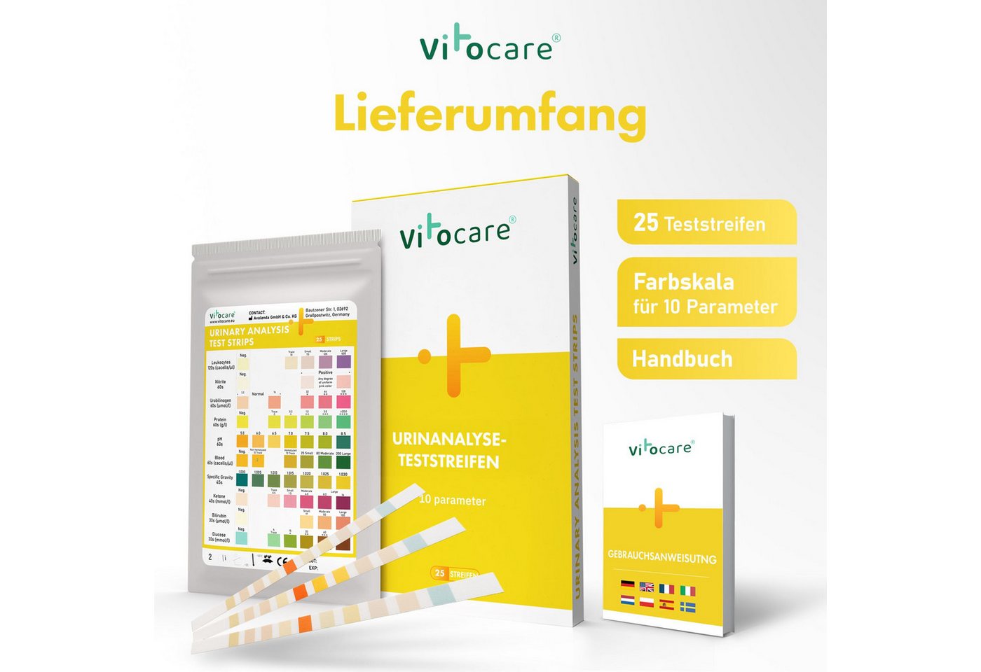 Vitocare Harnsäure-Messgerät Vitocare Urinteststreifen 10in1, Urintest f. Zuhause, 25/125 Stk. Bild 3