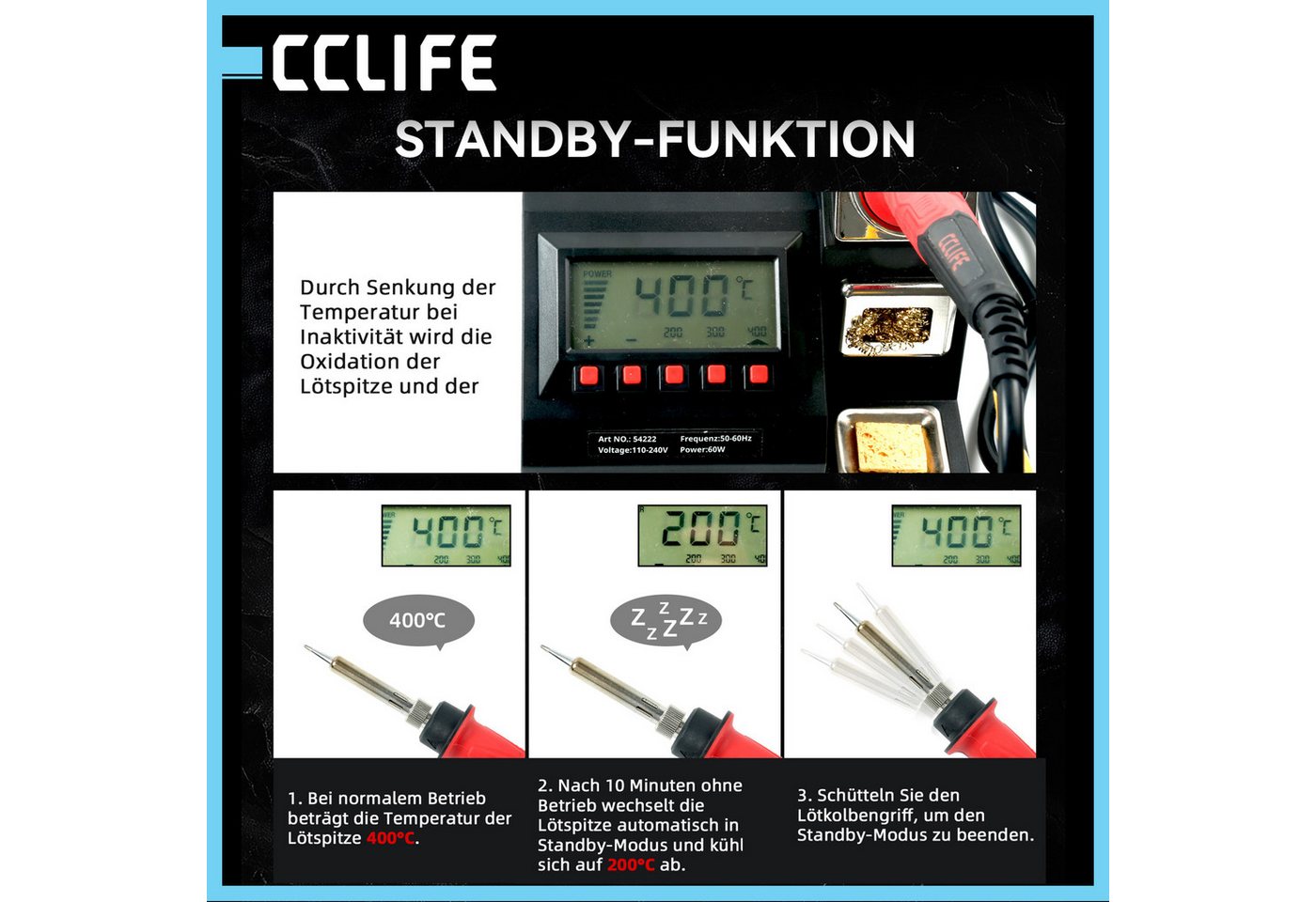 CCLIFE Lötpistole CCLIFE 60W Loetkolben mit LED Display 100 500 Grad Regelbar Netzkabel