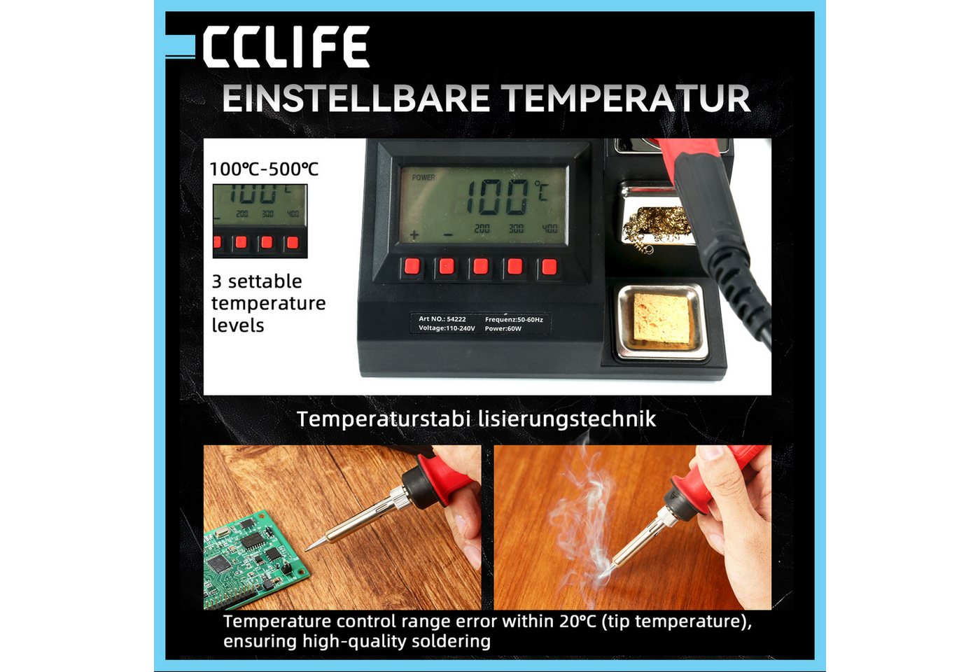 CCLIFE Lötpistole CCLIFE 60W Loetkolben mit LED Display 100 500 Grad Regelbar Netzkabel Bild 4
