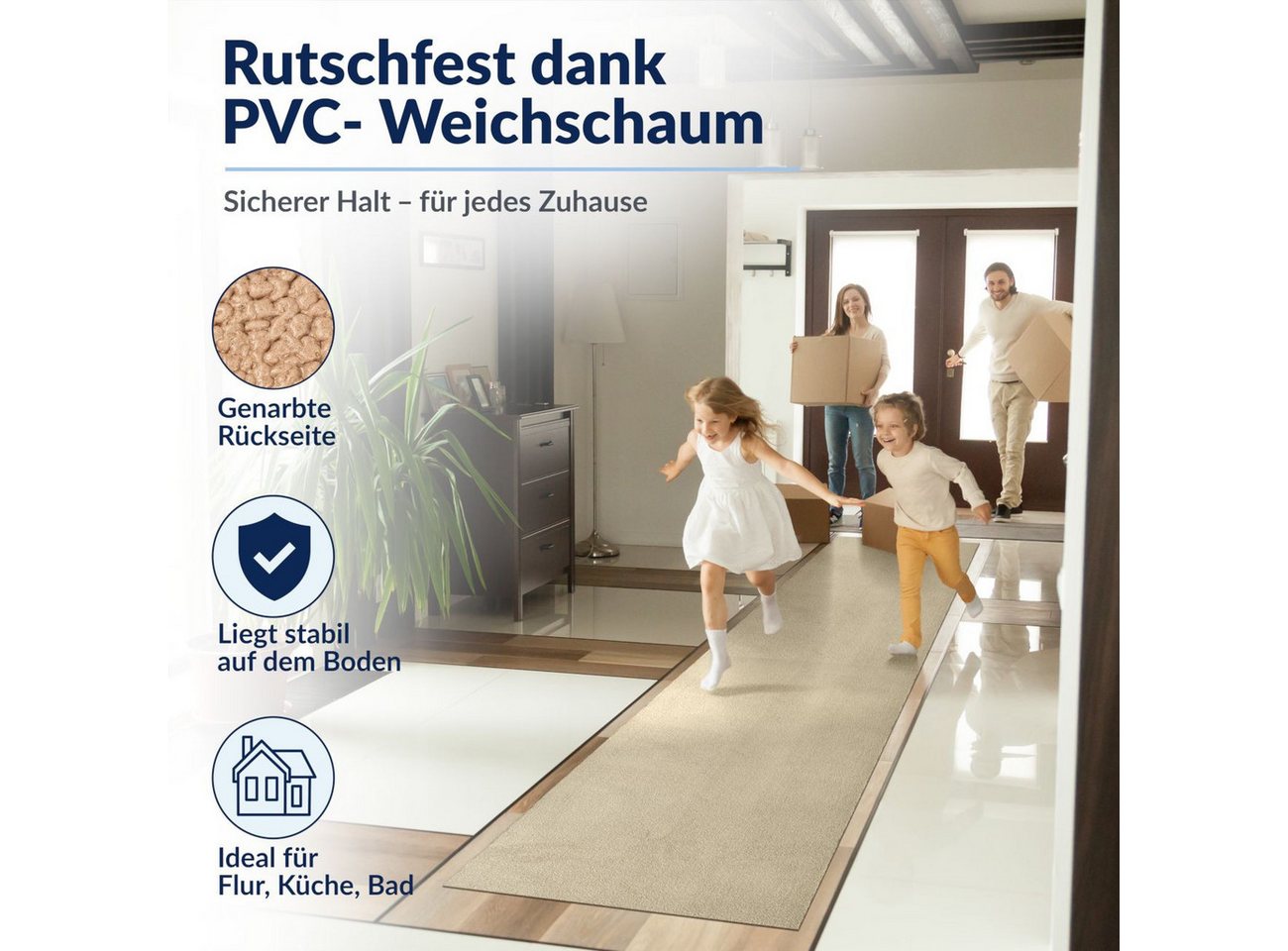 ANRO Küchenläufer HomeLoop Meterware Mikrofaser Küchenmatte rutschhemmender Rücken, Rechteckig, Höhe: 3 mm, saugstark zuschneidbar Größe: 100x60cm Einfarbig Beige Bild 3