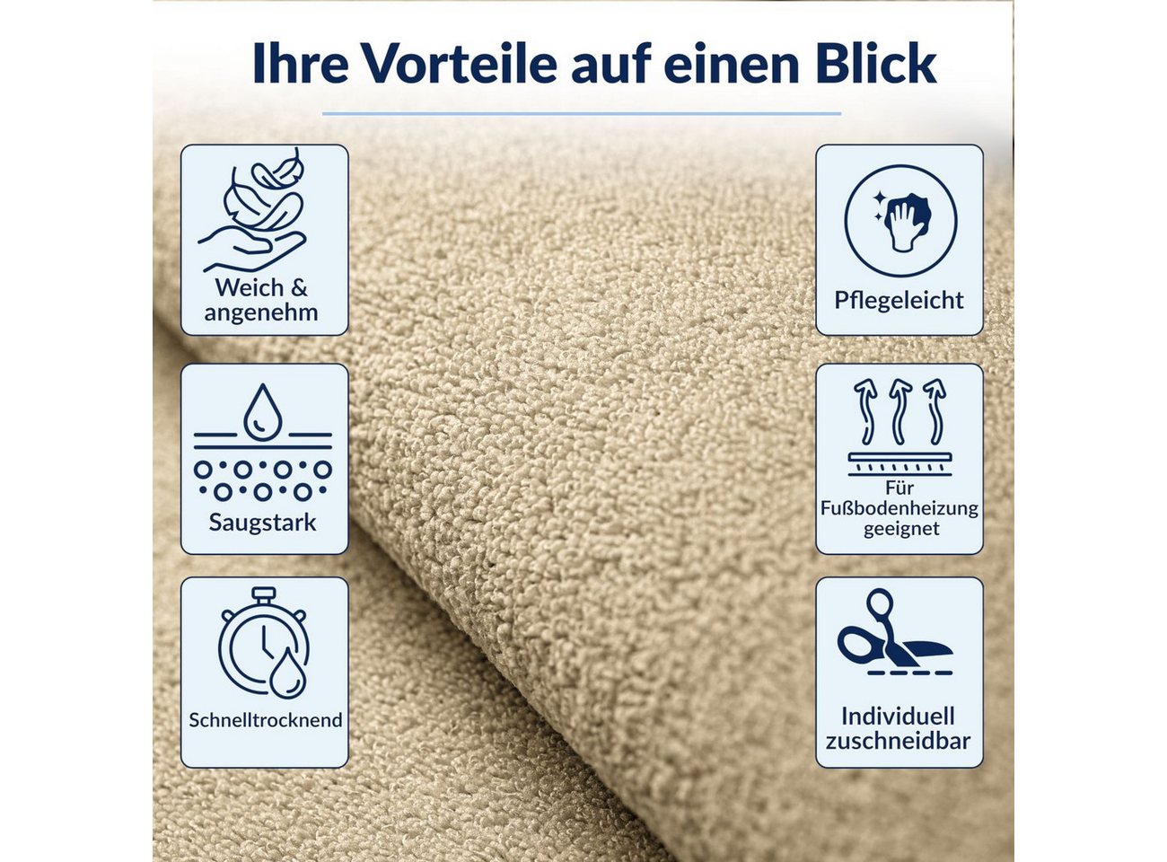 ANRO Küchenläufer HomeLoop Meterware Mikrofaser Küchenmatte rutschhemmender Rücken, Rechteckig, Höhe: 3 mm, saugstark zuschneidbar Größe: 100x60cm Einfarbig Beige Bild 5