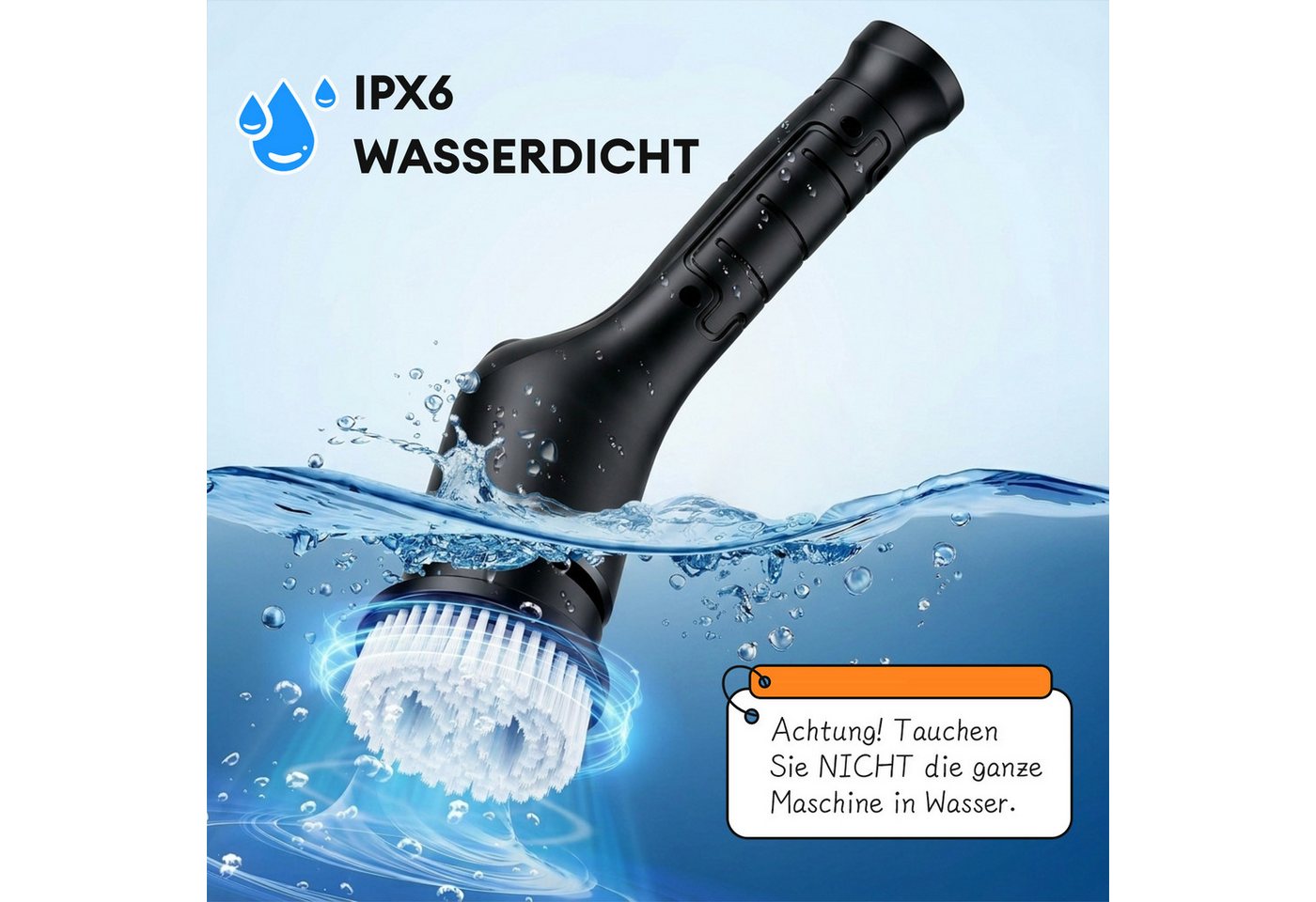 CkeyiN Akku-Oberflächenbürste Elektrische Reinigungsbürste mit 3 Geschwindigkeiten 6 Aufsätzen, 6 cm Bürstendurchmesser, max. 380 U/min, für Fliesen, Boden, Glas, Auto, mit LED-Anzeige, IPX6 Bild 3