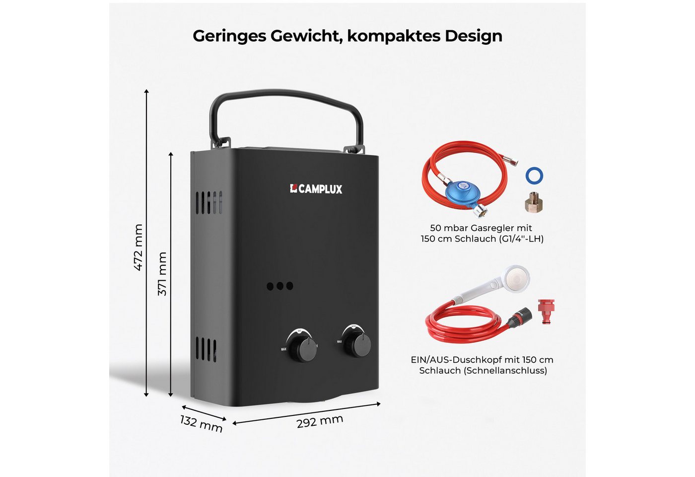 CAMPLUX Durchlauferhitzer AY132B-DE Campingdusche, min. 10 °C, max. 65 °C, LPG Durchlauferhitzer 5L 10 kW Warmwasserbereiter 50 mbar Bild 4