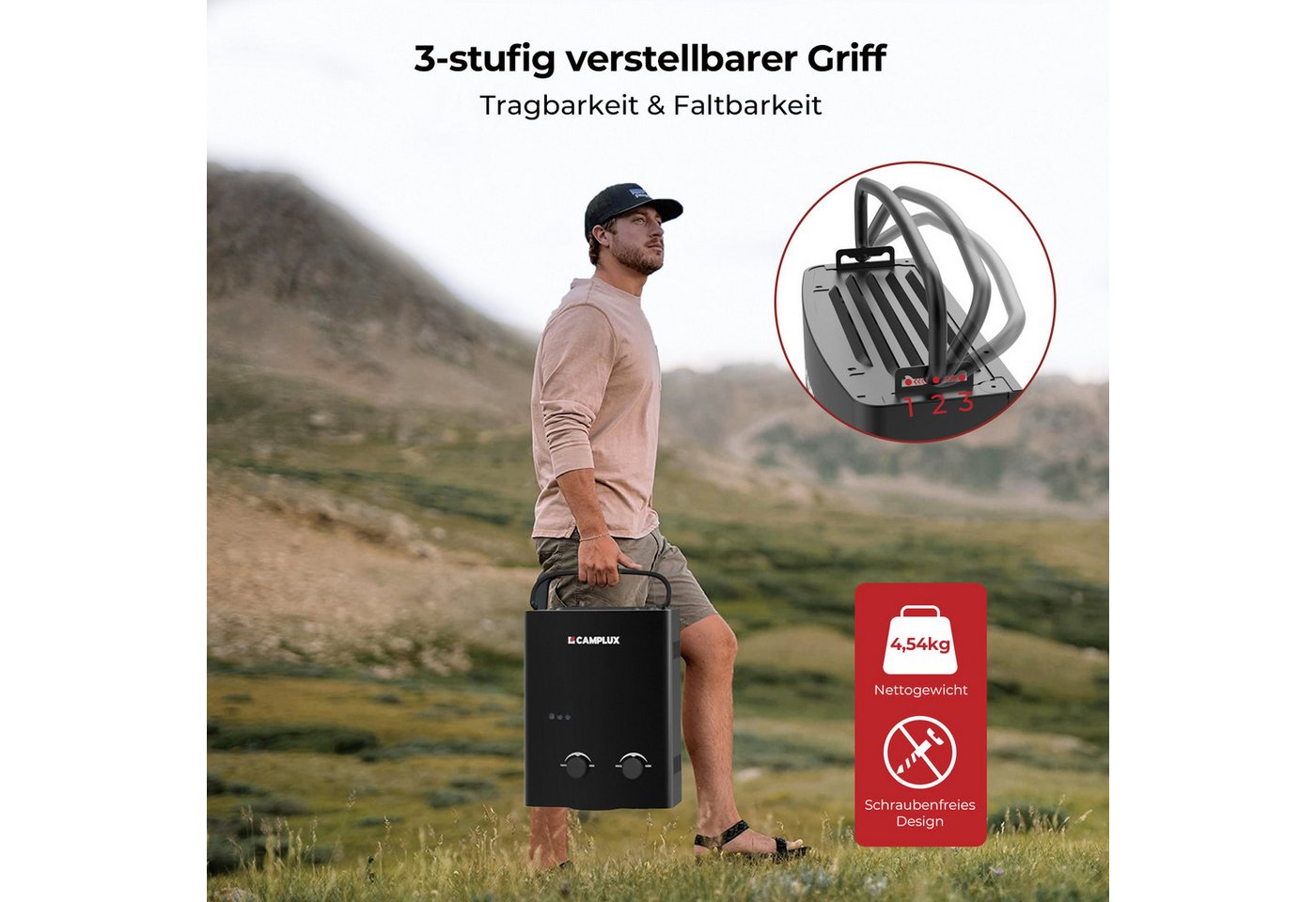CAMPLUX Durchlauferhitzer AY132B-DE Campingdusche, min. 10 °C, max. 65 °C, LPG Durchlauferhitzer 5L 10 kW Warmwasserbereiter 50 mbar Bild 5