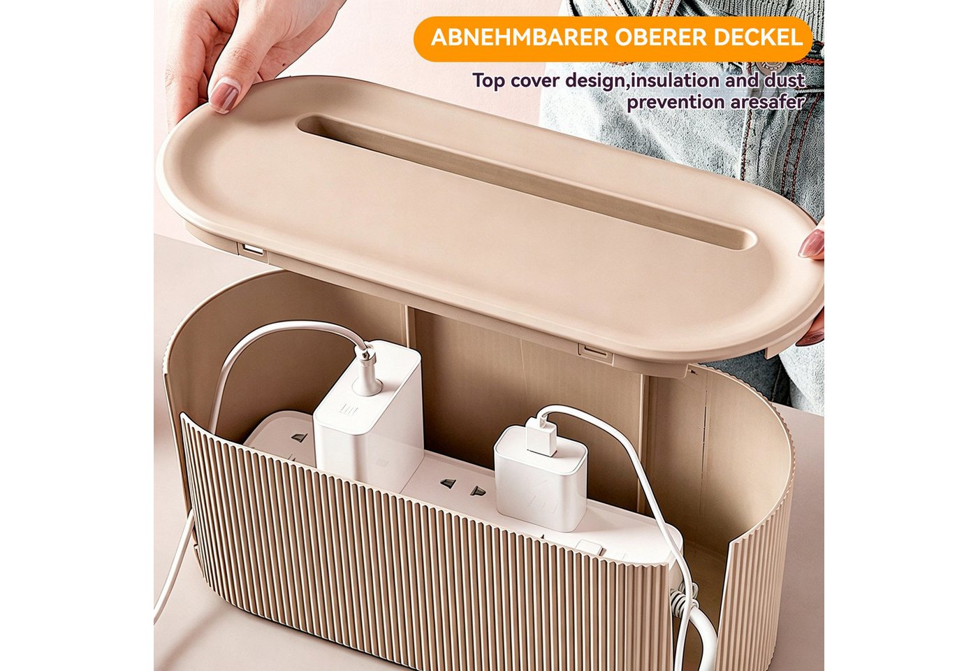 BlingBin Kabelbox Steckdosenbox Kabelmanagement Box Cord Organizer Box Aufbewahrungsbox, (1 Stück, 1-tlg., Verstecken und Ordnen von Kabeln,31x13.5x12.5cm), Draht Aufbewahrungsbox mit Deckel für Zuhause,Wohnzimmer,Schreibtisch