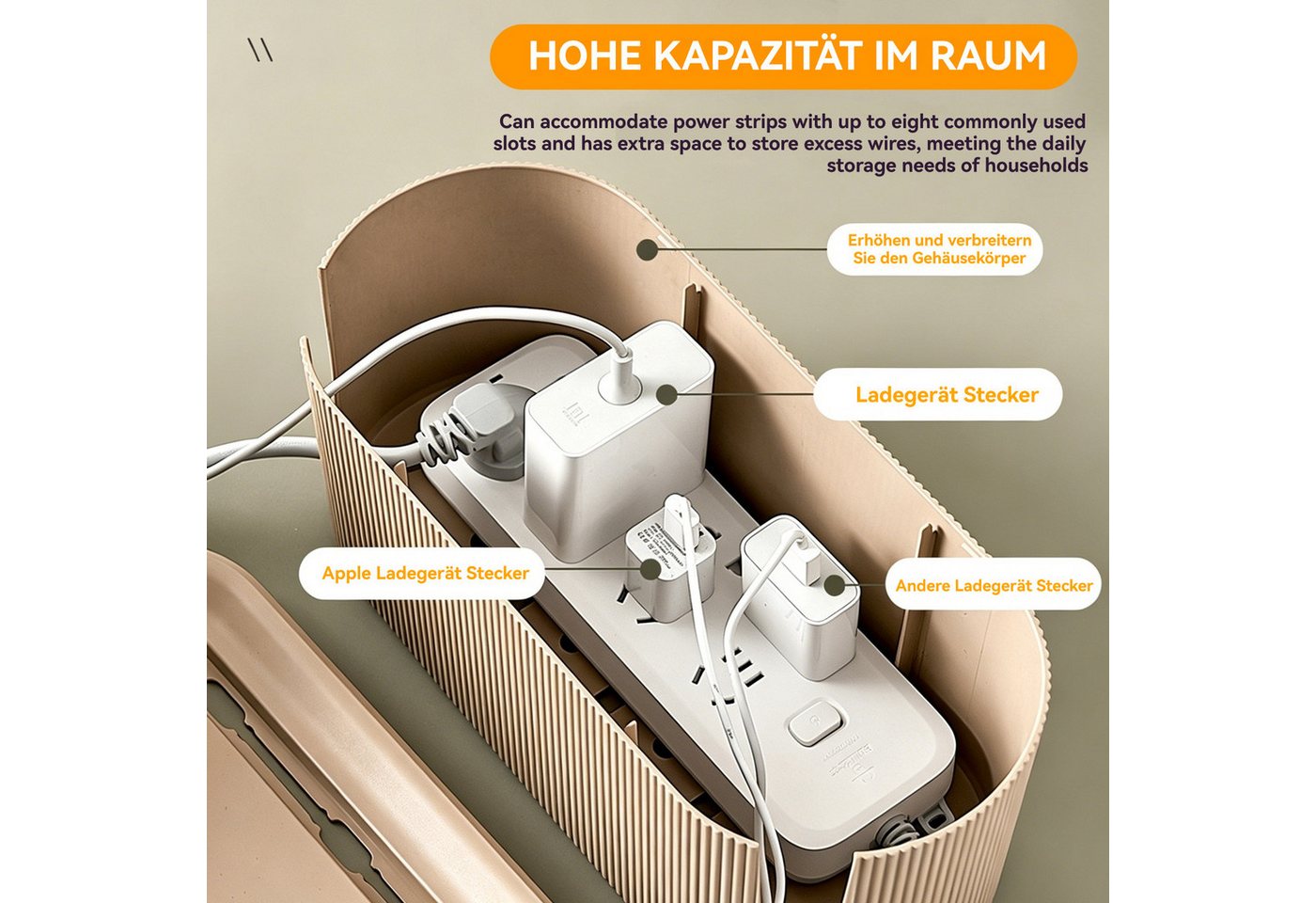 BlingBin Kabelbox Steckdosenbox Kabelmanagement Box Cord Organizer Box Aufbewahrungsbox, (1 Stück, 1-tlg., Verstecken und Ordnen von Kabeln,31x13.5x12.5cm), Draht Aufbewahrungsbox mit Deckel für Zuhause,Wohnzimmer,Schreibtisch Bild 4