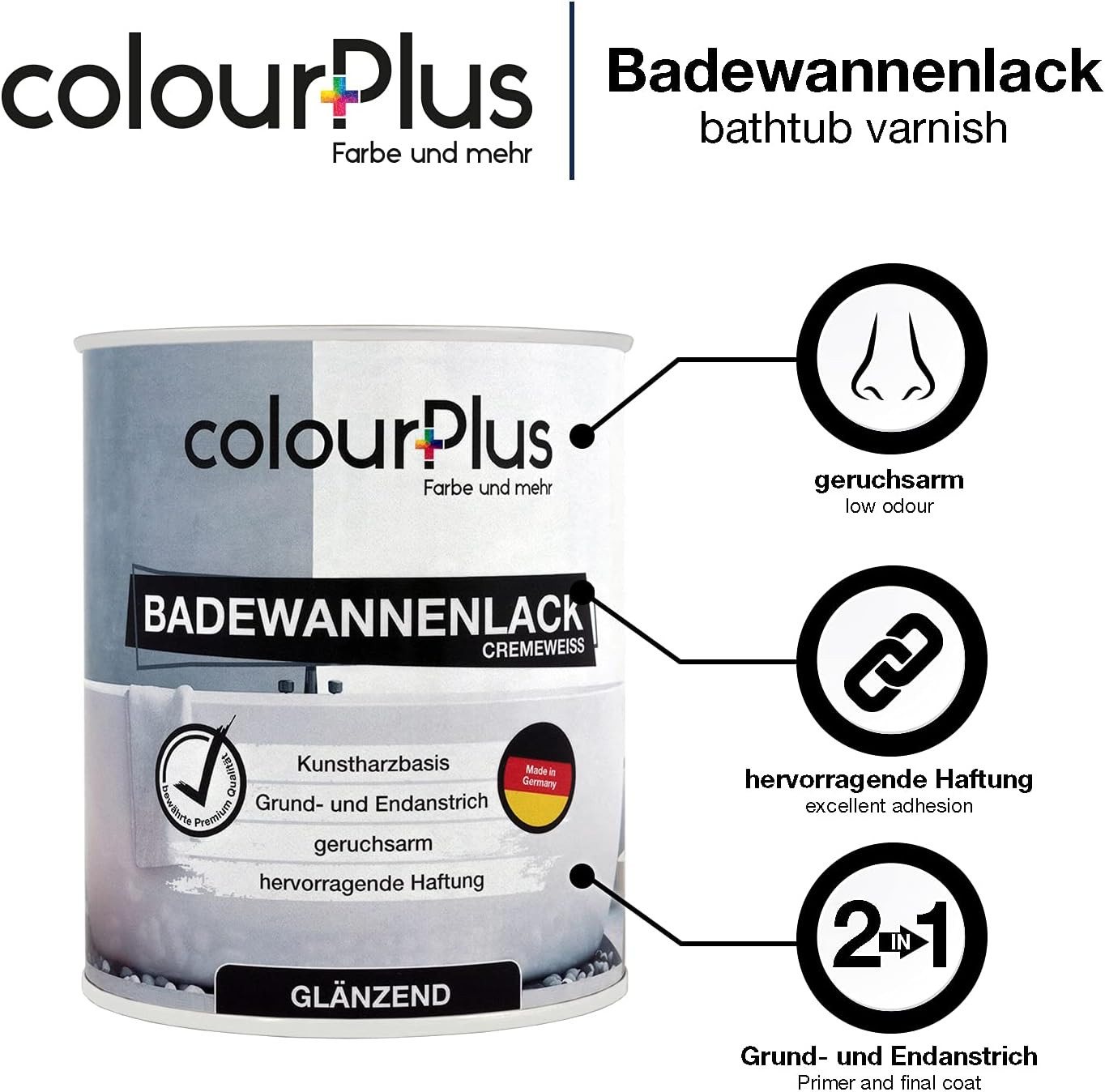 ColourPlus Feuchtraumfarbe Badewannen- und Fliesen Farbe, hochdeckend, wasserbeständig, kratzfest, schnell trocknend, 1-K-Farbe Bild 3