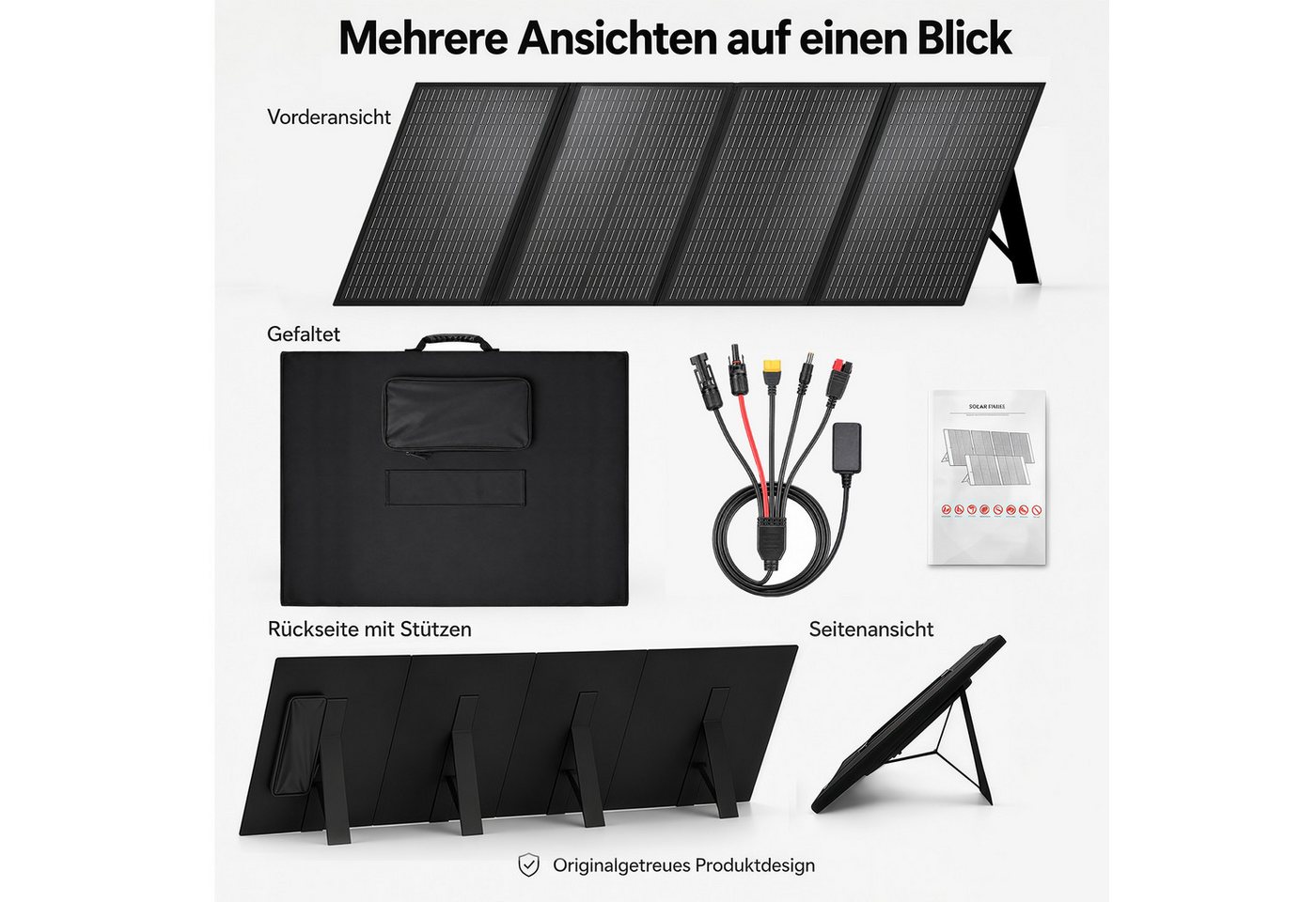 GLIESE Solarmodul 400W 36V faltbares Solarpanel Monokristallin mit 4-in-1 Kabel, Tragbares Solarpanel 4-fach, für Wohnmobil, Boot, Camping Bild 2