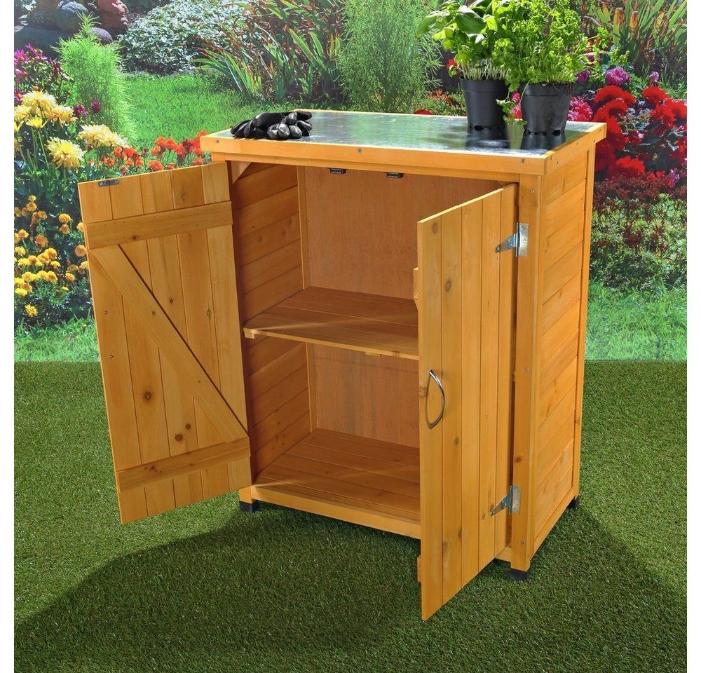 Melko Garten-Geräteschrank Gartenschrank kompakt aus Holz 75x40 cm für geschützte Außenbereiche, BxT: 75x40 cm, (Einzelartikel), Kompakte Bauweise mit mehreren Ablagefächern Bild 3