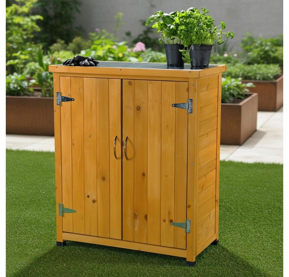 Melko Garten-Geräteschrank Gartenschrank kompakt aus Holz 75x40 cm für geschützte Außenbereiche, BxT: 75x40 cm, (Einzelartikel), Kompakte Bauweise mit mehreren Ablagefächern Bild 5