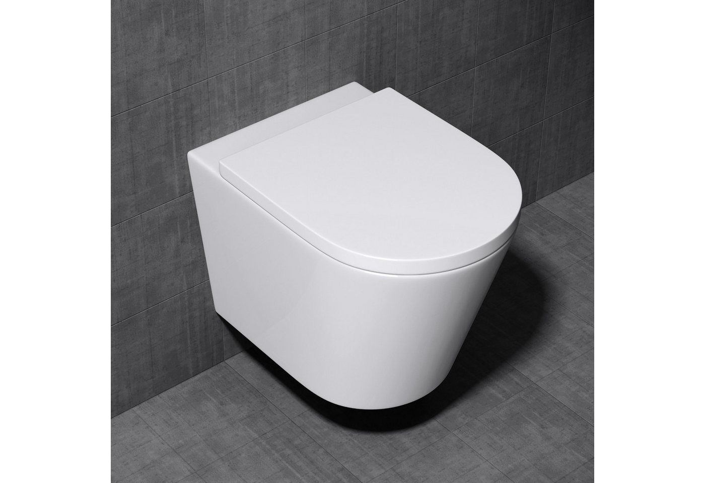 Mai & Mai Tiefspül-WC Hänge-WC Wand WC aus Keramik spülrandloses - Softclose Sitz, Wandhängend, Toilette wandhängend inklusive WC-Sitz