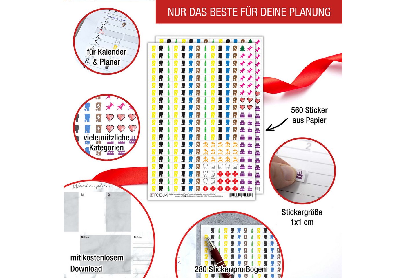 TOBJA Wandkalender Sticker Aufkleber Set für Kalender Mülltonne, 560 Kalendersticker Optimal für Müllkalender, Familienkalender, Planer Bild 4