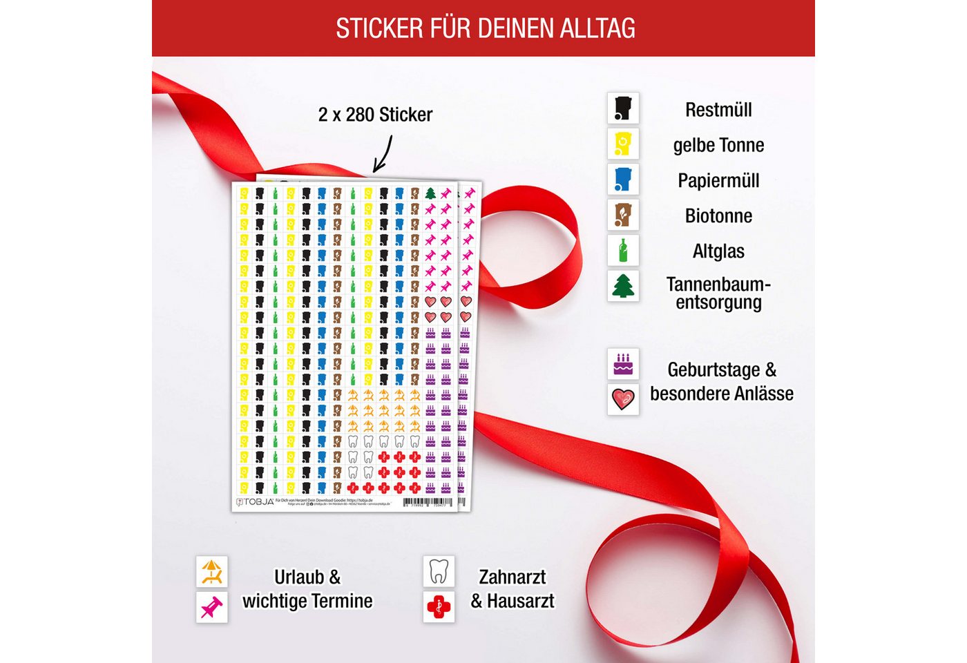TOBJA Wandkalender Sticker Aufkleber Set für Kalender Mülltonne, 560 Kalendersticker Optimal für Müllkalender, Familienkalender, Planer Bild 5