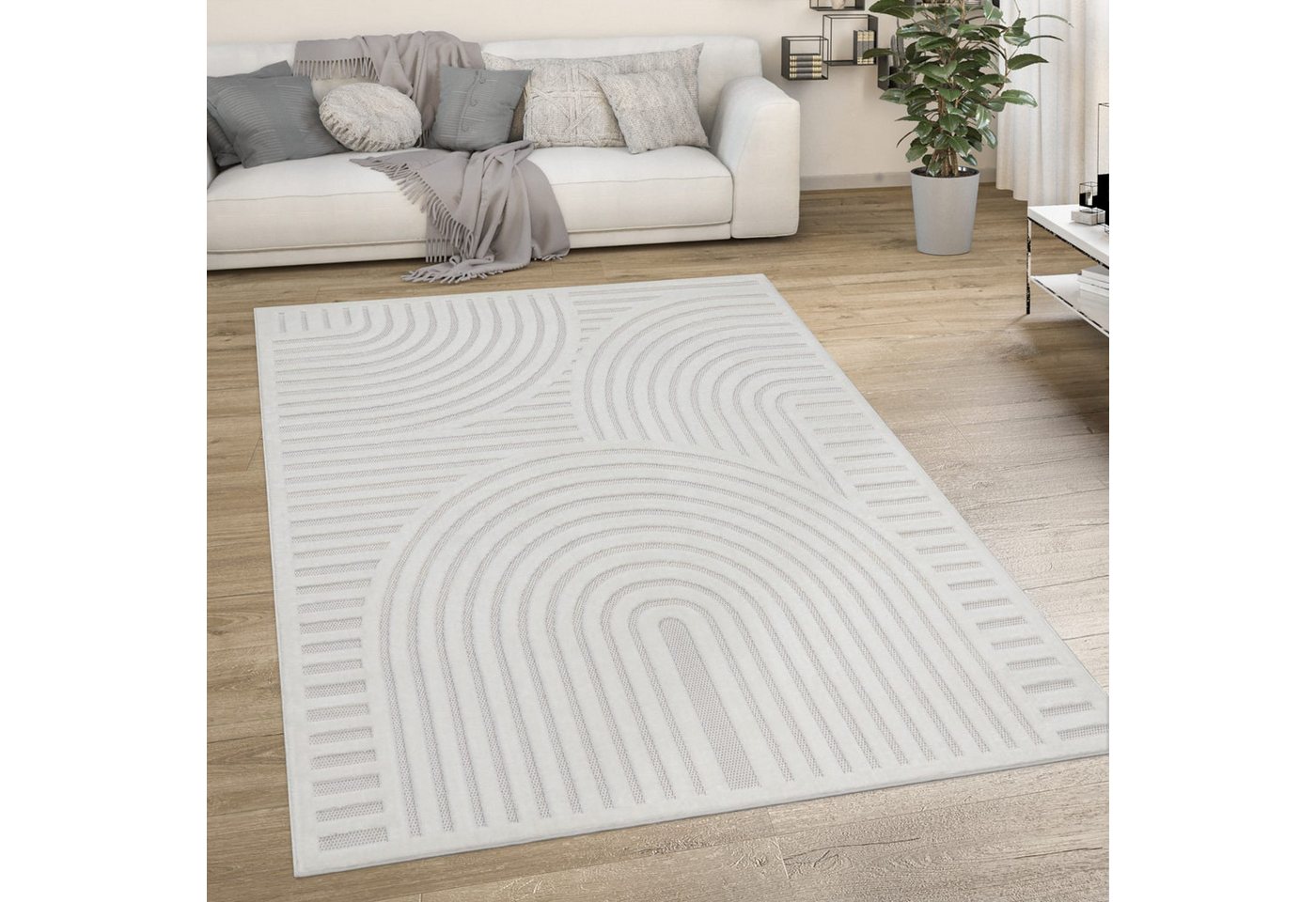 KADIMA DESIGN Teppich Struktur Wohnzimmer schmutzabweisend Teppich Kurzflor, Rechteckig, Höhe: 14 mm, Florhöhe: 10 mm, 100% Polypropylen, Läufer, 60x100cm, Creme