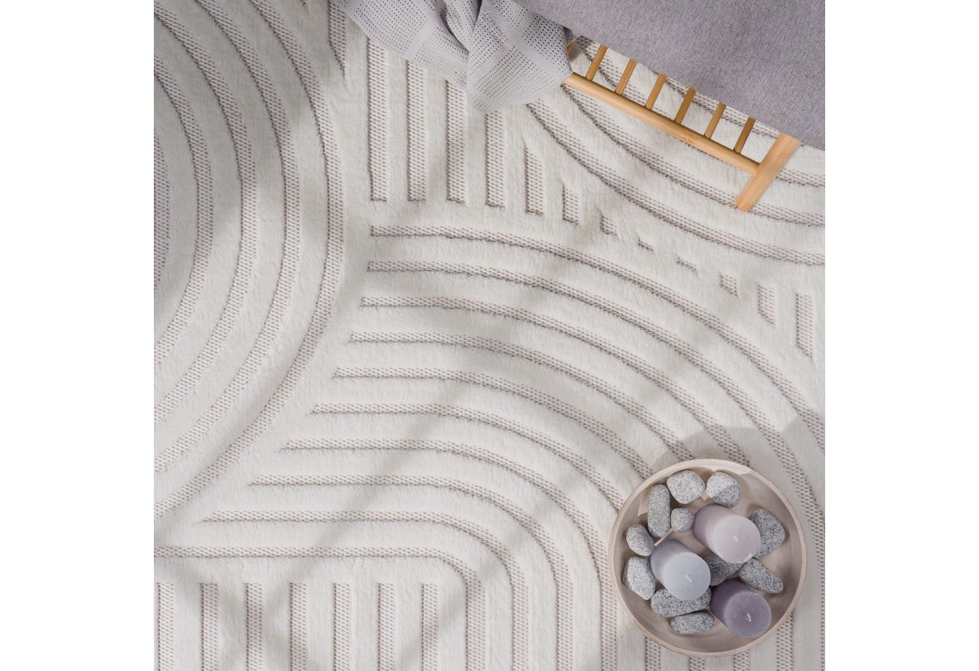 KADIMA DESIGN Teppich Struktur Wohnzimmer schmutzabweisend Teppich Kurzflor, Rechteckig, Höhe: 14 mm, Florhöhe: 10 mm, 100% Polypropylen, Läufer, 60x100cm, Creme Bild 5