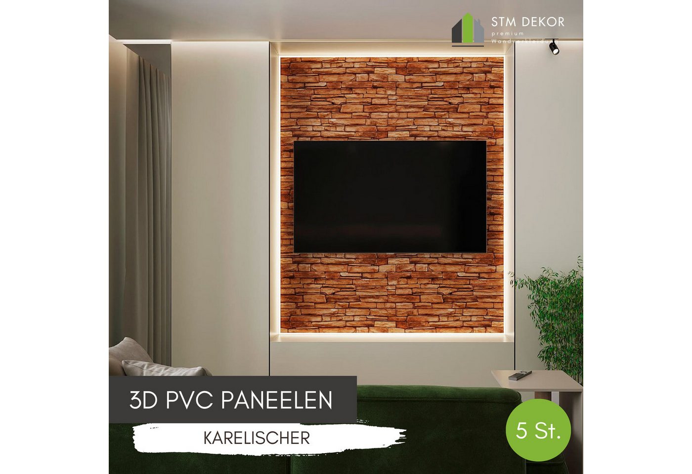 STM Company 3D Wandpaneel 3D-Wandpaneele PVC, Schiefer Optik, 1-20 Platten - 0.5-10 m², (5-tlg) Für Wohnzimmer, Küche & Bad, Einfache DIY-Montage Bild 5