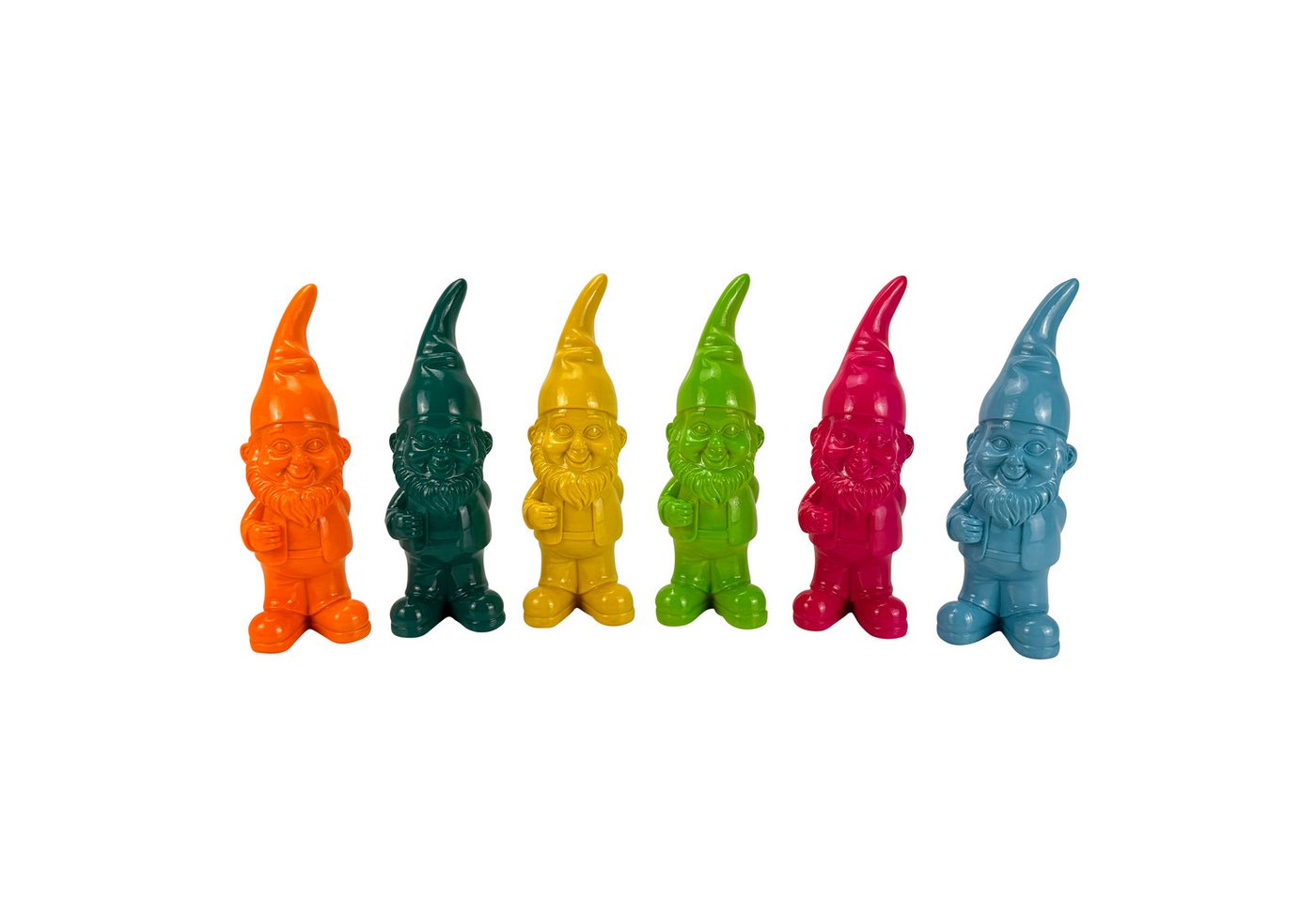 Online-Fuchs Gartenfigur für draußen - 6 lustig bunte Gartenzwerge, Wichtel - 17,5 cm groß, (inklusive Holzstecker mit Herz, 6 knallige Farben), Deko Figuren für Frühling, Sommer und Herbst - 6er Set!!!! Bild 3