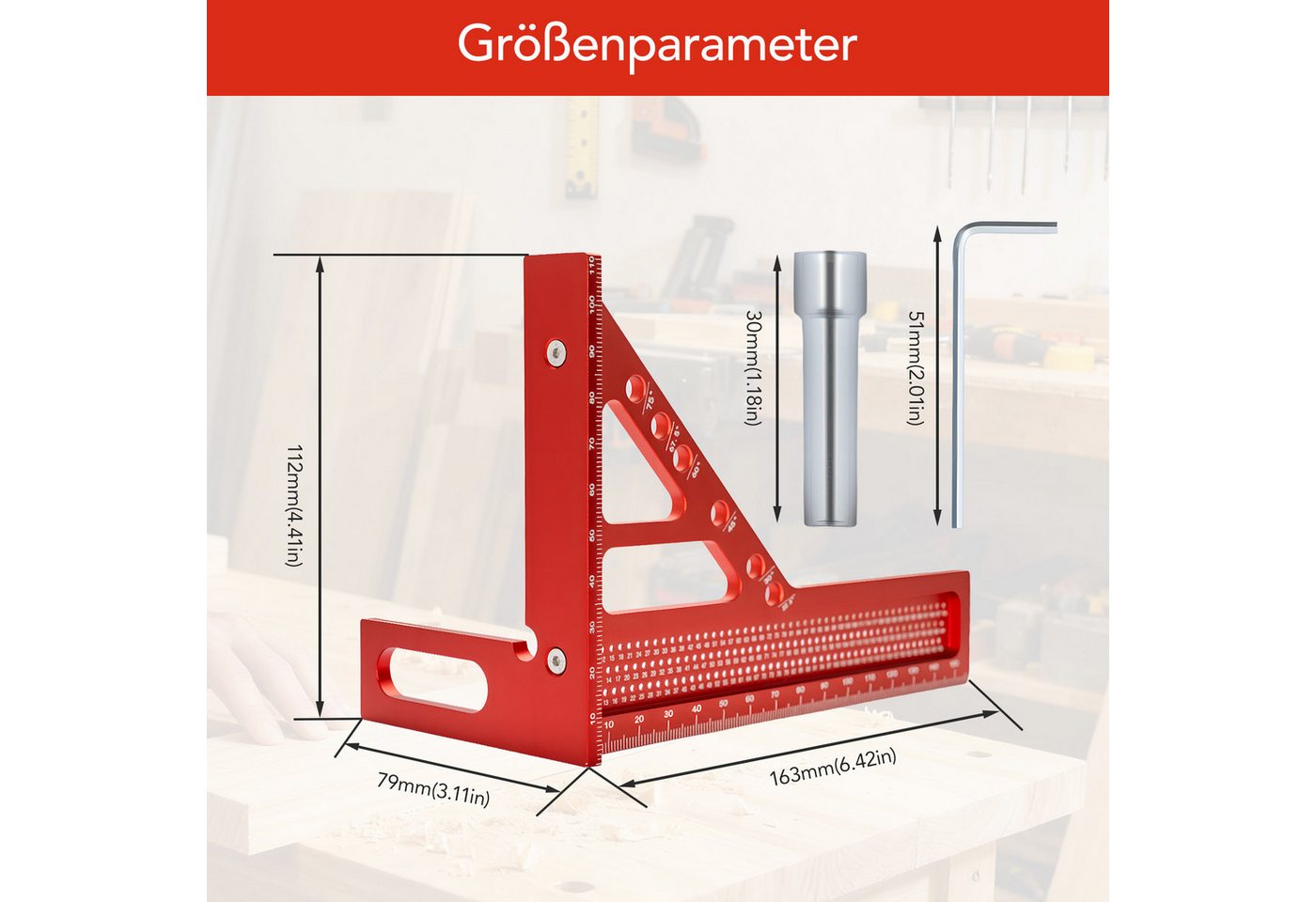 Youyijia Winkelmesser 3D Gehrungswinkel Aluminium, Multifunktionaler Winkelmesser 22.5°–90°