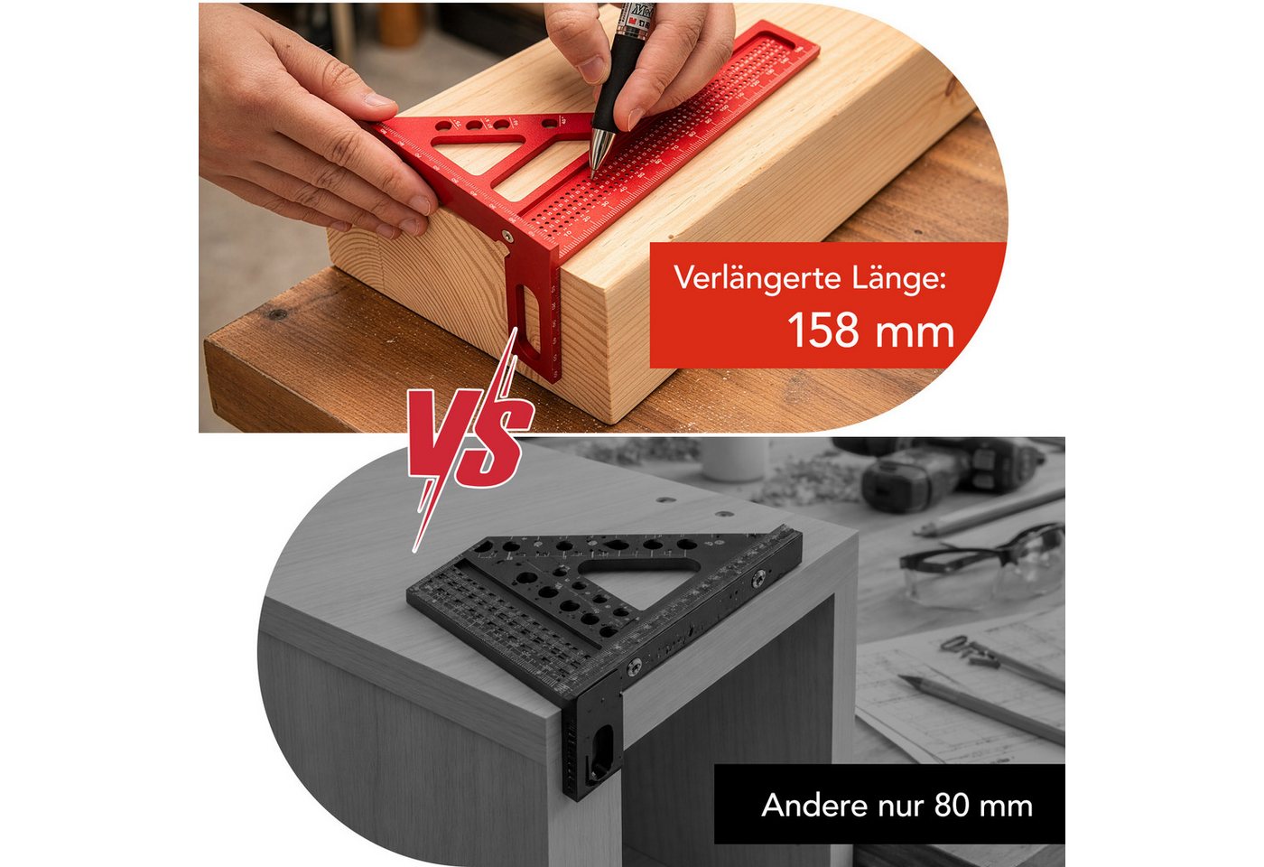 Youyijia Winkelmesser 3D Gehrungswinkel Aluminium, Multifunktionaler Winkelmesser 22.5°–90° Bild 2