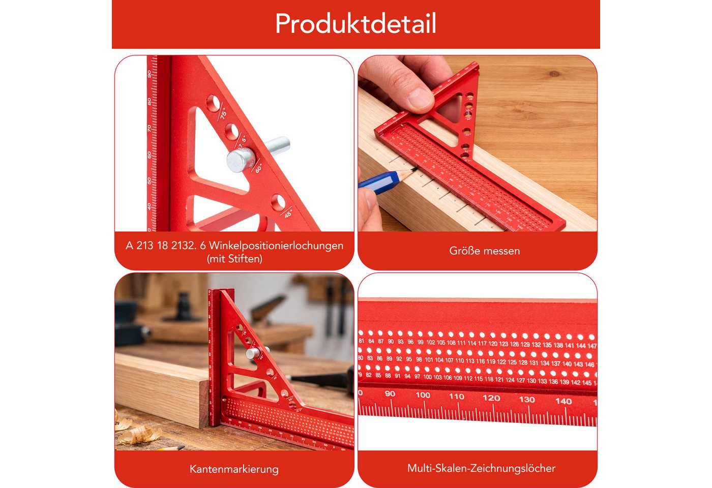 Youyijia Winkelmesser 3D Gehrungswinkel Aluminium, Multifunktionaler Winkelmesser 22.5°–90° Bild 4